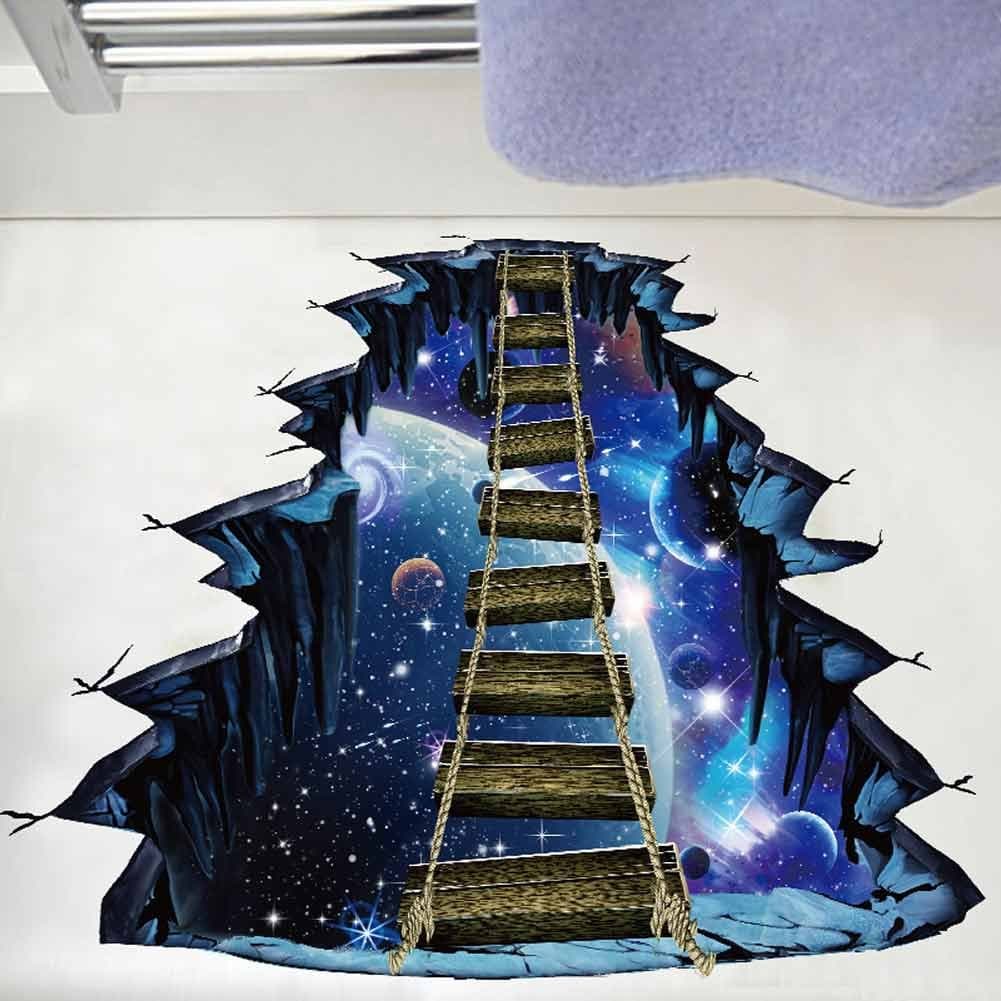 Quanhaigou Blue Galaxy Bridge Wall Sticker,3D Outer Space Decorations Decal for Home Decor Kids Bedroom Large