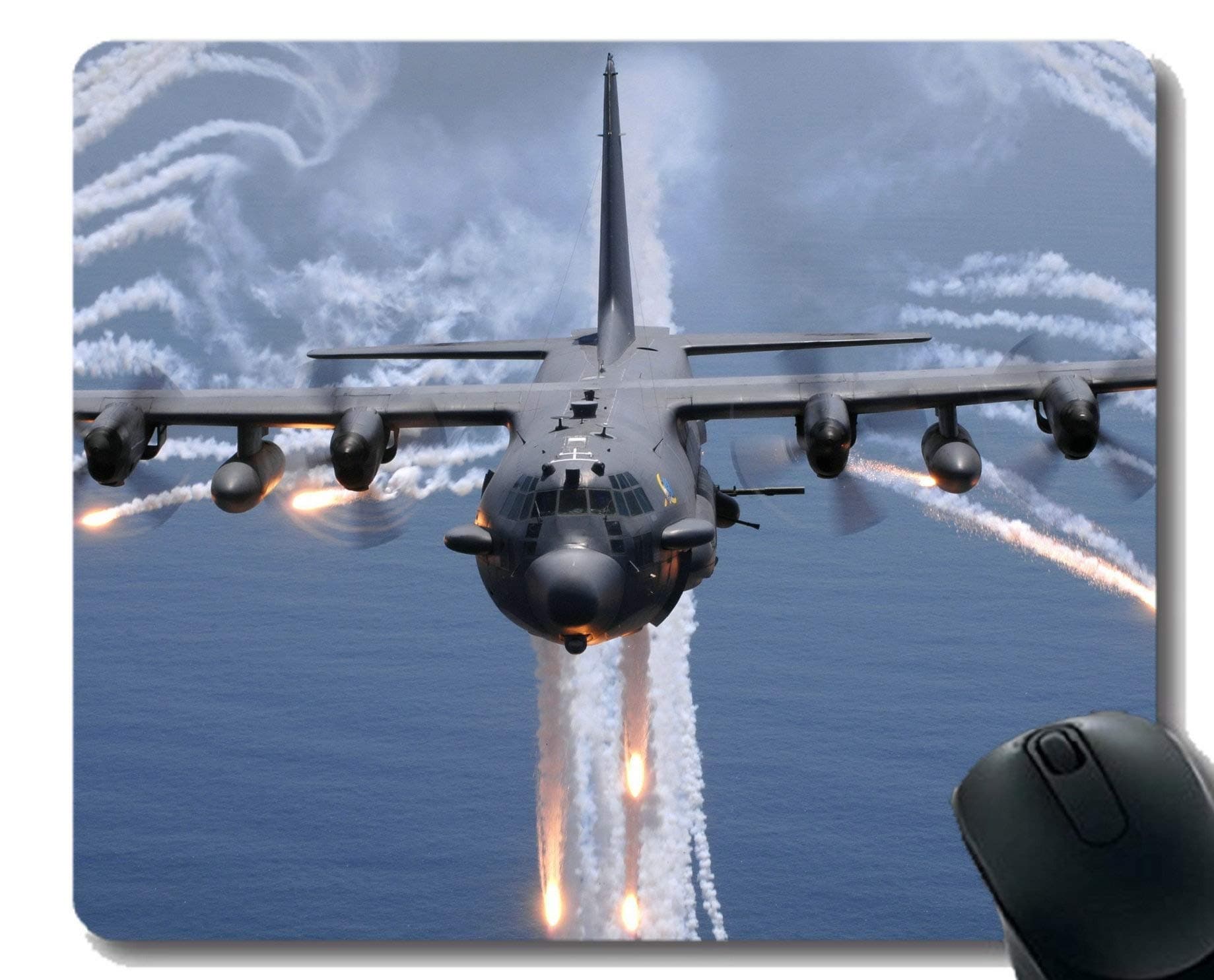 Mouse Pad with Stitched Edge,Military Lockheed AC 130 Mouse Mat,Non-Slip Rubber Base Mousepad