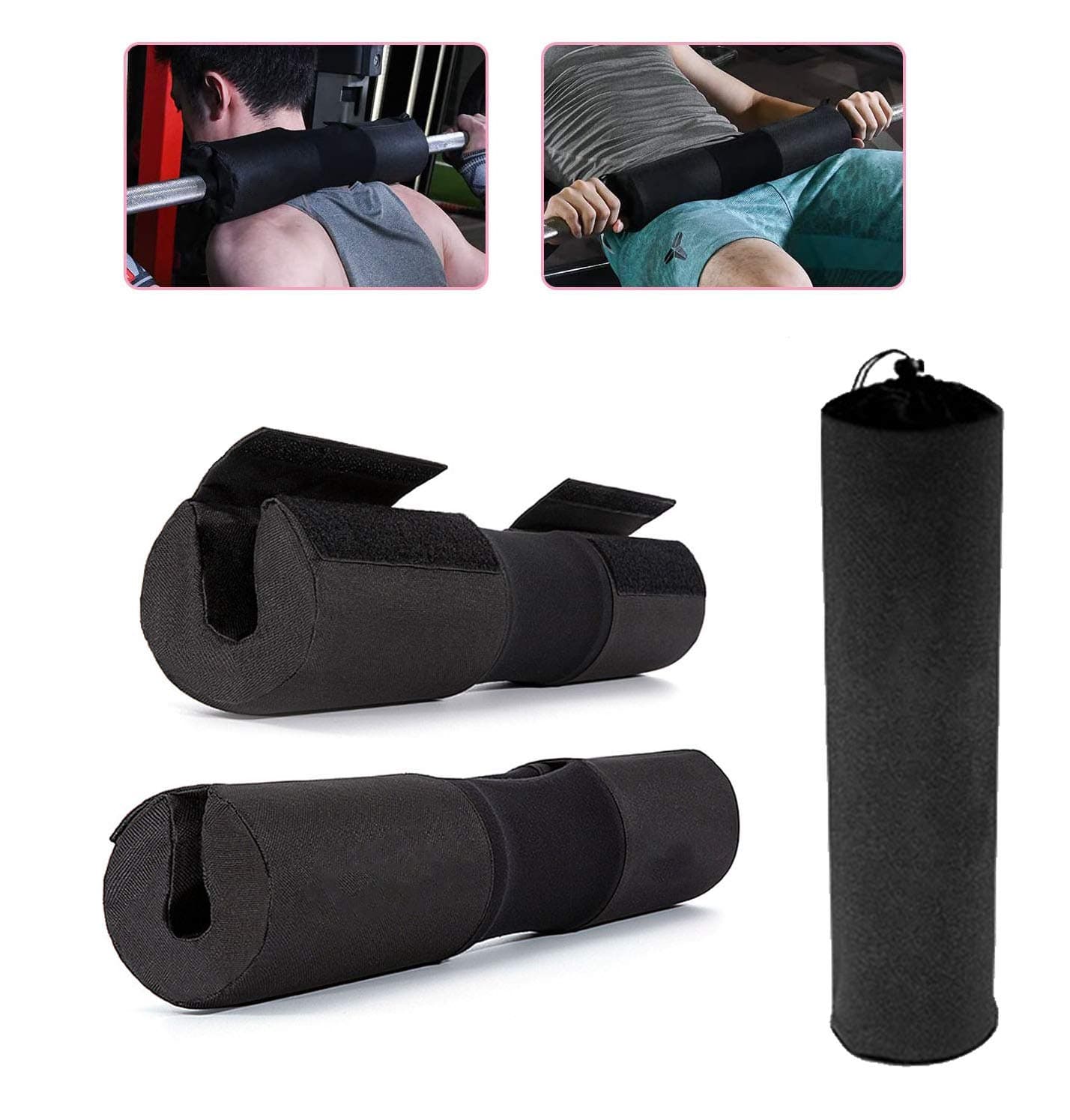 Upgraded Self-adhesion Barbell Squat Pad Neck Shoulder Protective Pad Support with Storage Bag for Squats Lunges Hip Thrusts Weight Lifting Bar Pad