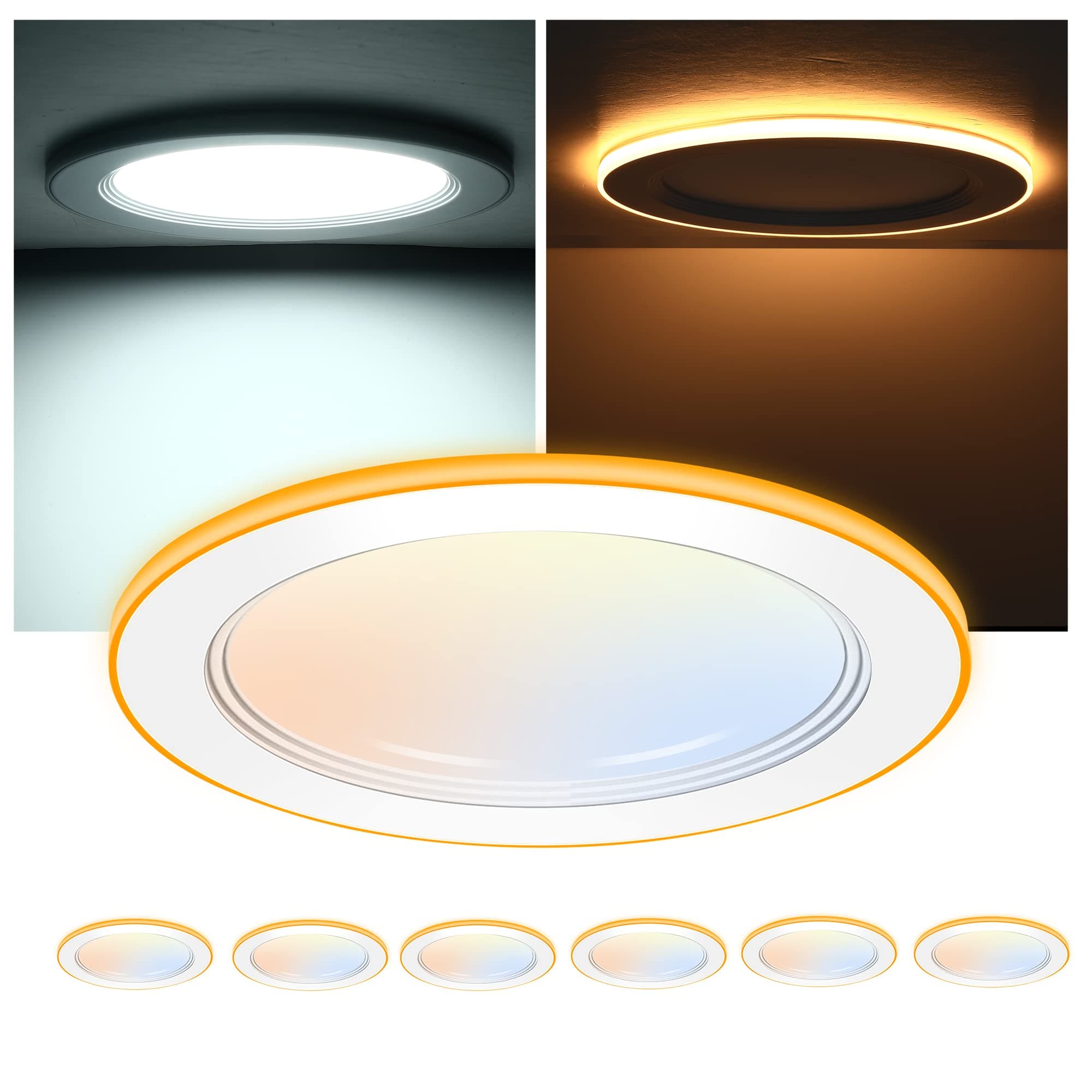 [6 Pack] CLOUDY BAY 6 Inch 5CCT LED Recessed Ceiling Light with Night Light,2700K/3000K/3500K/4000K/5000K Selectable, Ultra-Thin Baffle Recessed Lighting,Dimmable Canless Wafer Downlight