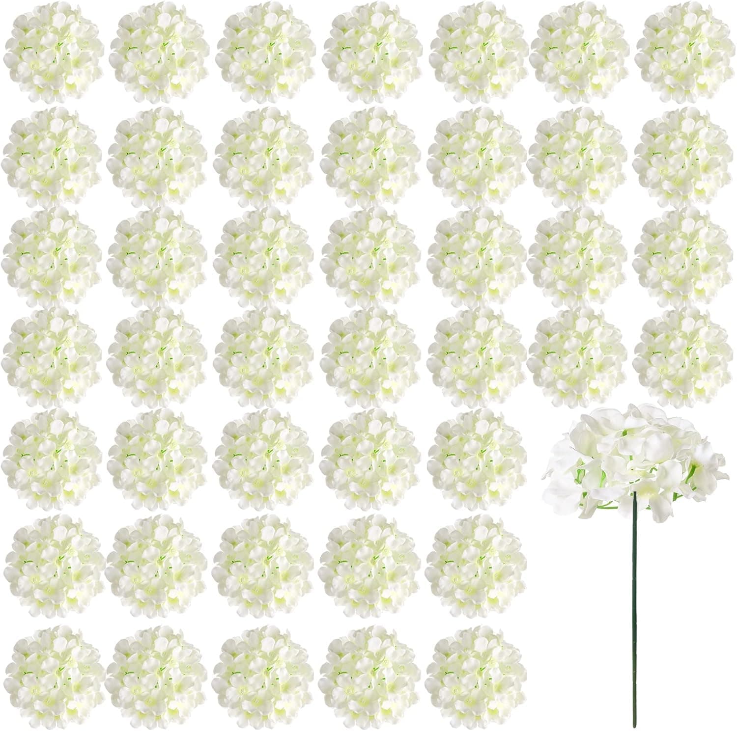 Auihiay 26 Pieces Hydrangea Artificial Flowers Silk Hydrangea Flowers Artificial Flowers Heads with Stems for Home Wedding Party Decorations (Ivory)