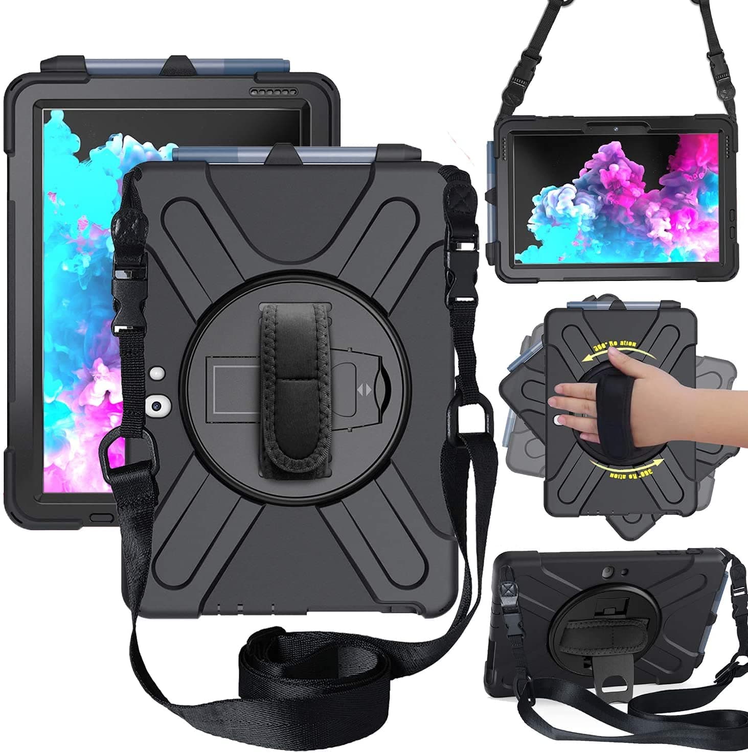 Microsoft Surface Go 4/ Surface Go 3/ Surface Go 2 10.5"/ Surface Go 10 Inch Case, Heavy Duty Rugged Shockproof Kids Friendly Hybrid Silicone Case W/Stand Hand Strap Carrying Shoulder Strap