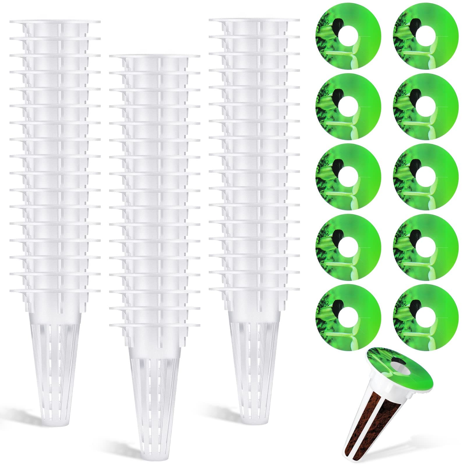 100 Pcs Hydroponic Growing Kit Include 50 Pcs Plant Replacement Basket Containers and 50 Pcs Seed Pot Label Compatible with Hydroponic Growing System(0.5 Inch,White)