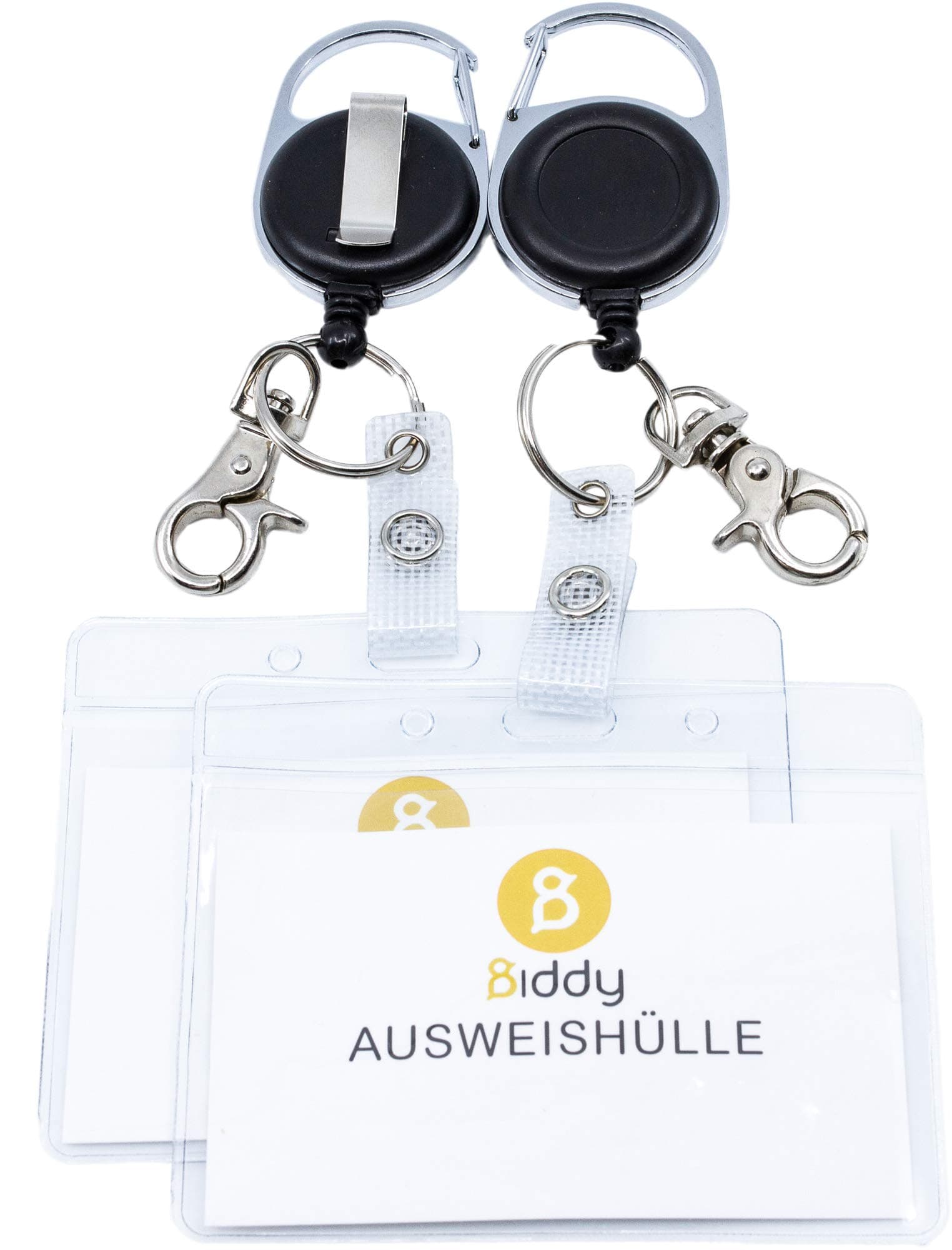 Pack of 2 ID Card Holder Key Ring, Strong Spring and Tear-Resistant Cord for Keys or ID with Belt Clip, Key Ring and Clip Hook