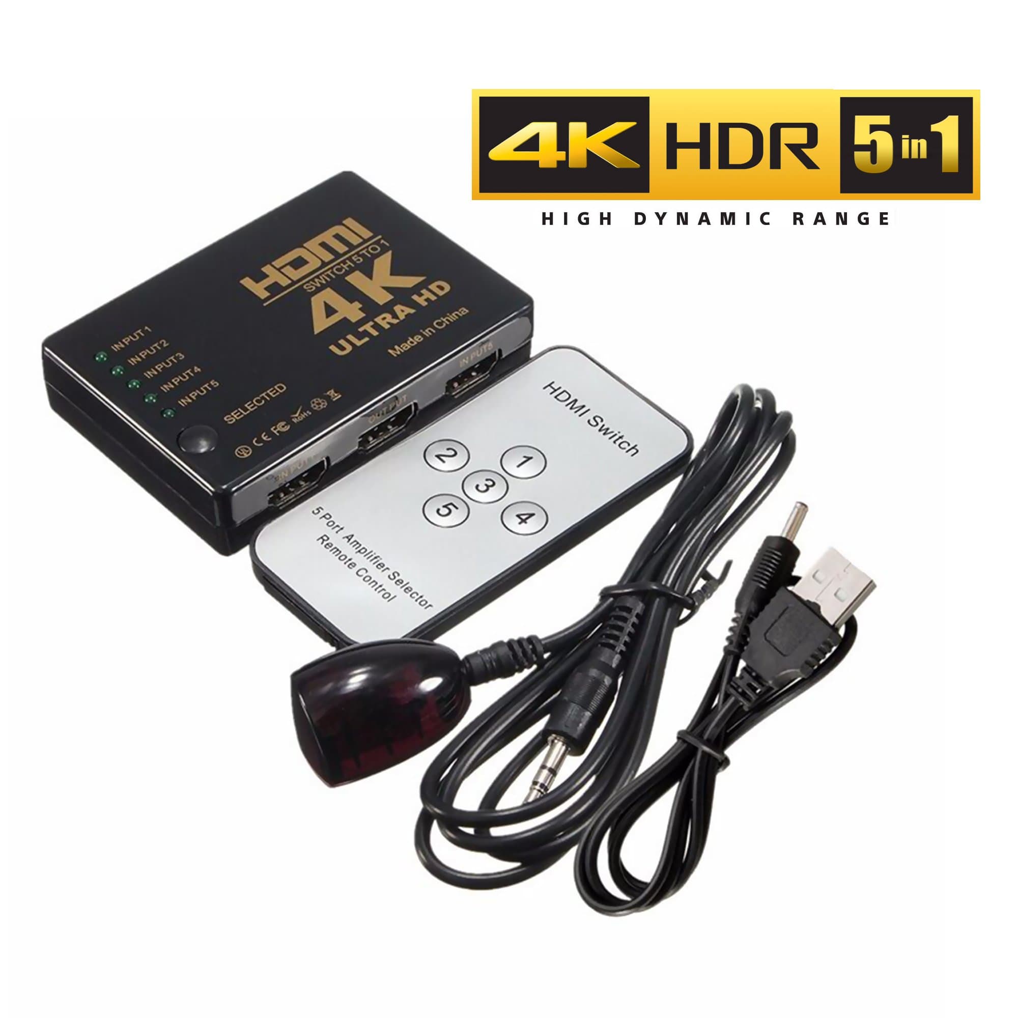 4K HDMI Switch, 5 in 1 Out HDMI Video Switch, 5-Port HDMI Splitter, Full 4K 2K Support HDMI Selector with IR Remote