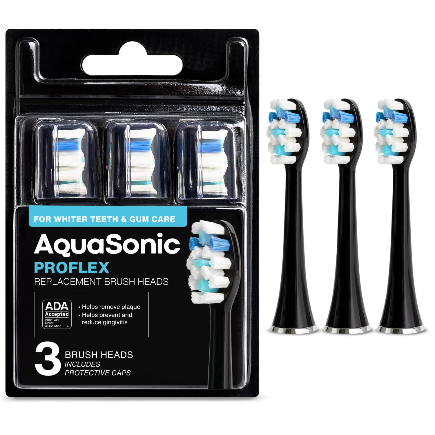 AquaSonic ProFlex Brush Head Replacement 3-Pack - Upgraded ProFlex Brush Heads For Improved Plaque Removal