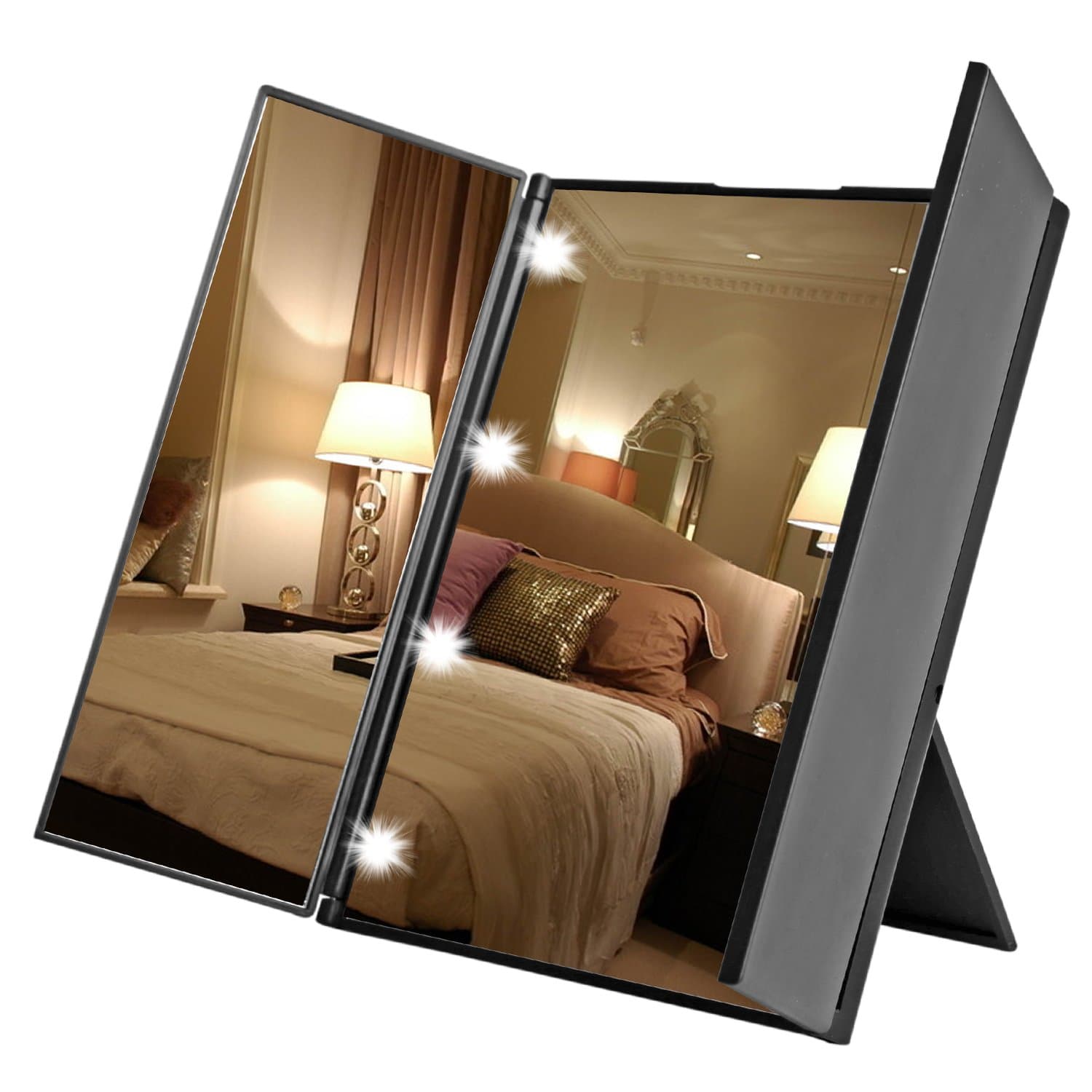 Foldable LED Makeup Mirror - Tri-Fold Portable Vanity Mirror With Lights for Travel