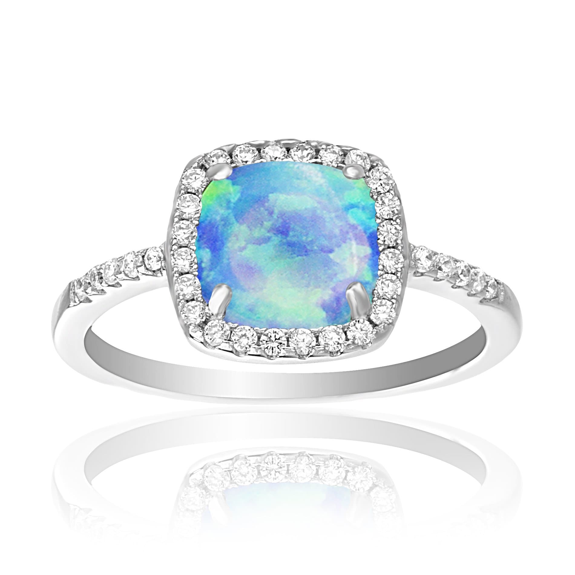 Lab Created Sterling Silver Blue Opal & Cubic Zirconia Square Ring