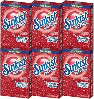 Sunkist Singles-To-Go Drink Mix, Red Punch, Non-Carbonated, Low-Calorie, Zero Sugar, 6 CT in each box (Pack of 6)