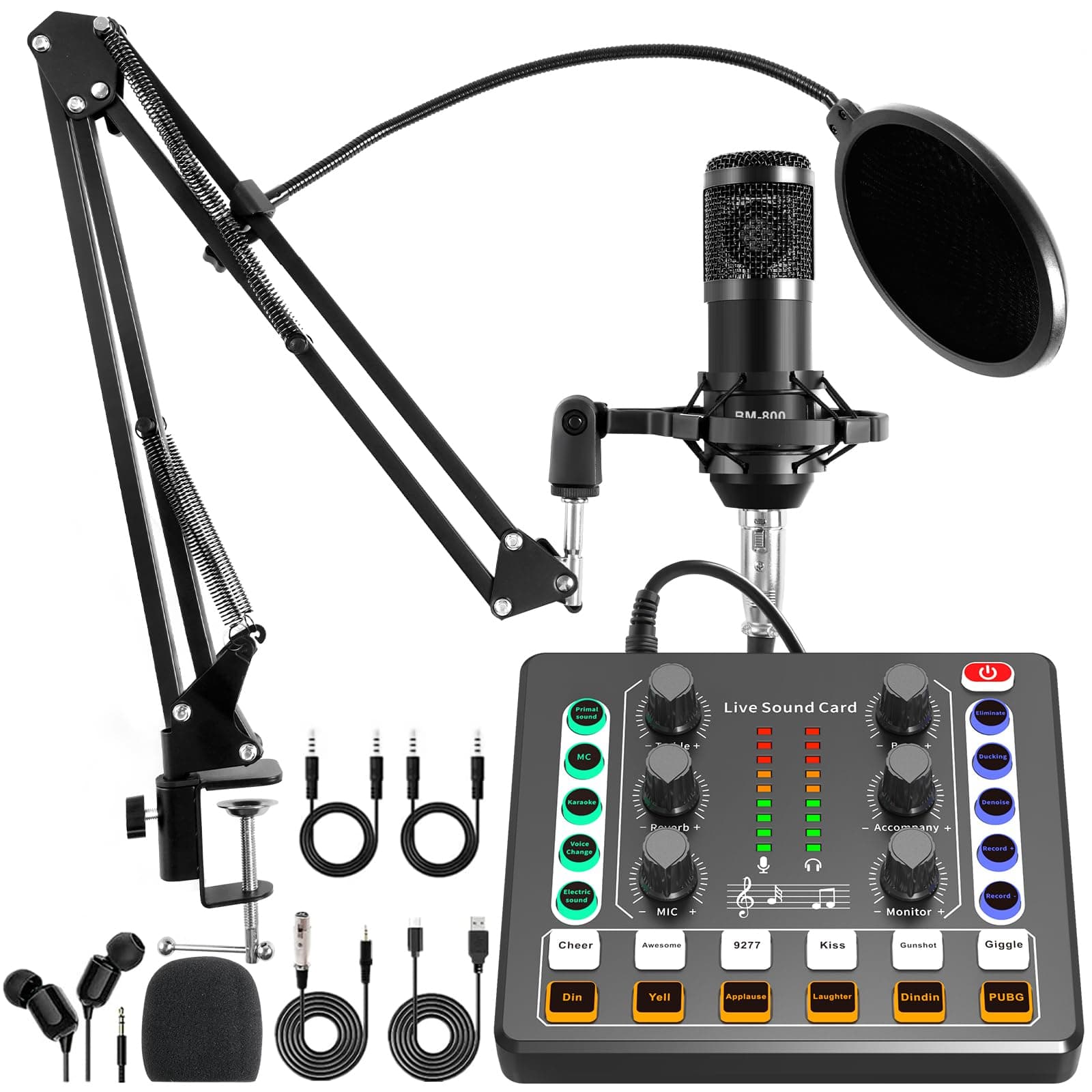 Podcast Equipment Bundle,Audio Interface and DJ Mixer and BM-800 Condenser Microphone,Podcast Microphone,Studio Equipment with Mic Arm,Bluetooth for Podcast,Streaming,Singing,PC