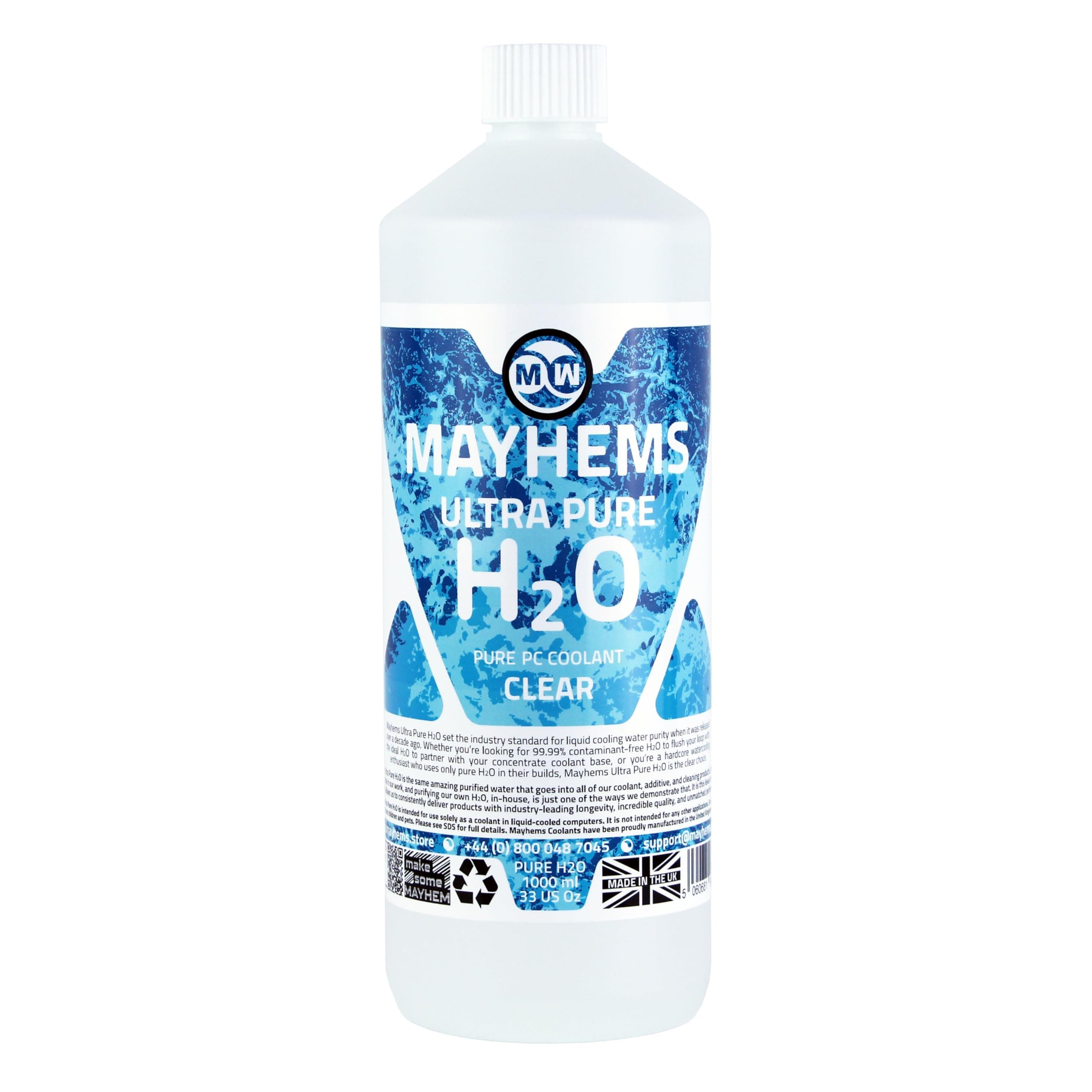 Mayhems - Ultra Pure H2O PC Coolant - Computer Water Cooling Fluid - Liquid Cooling, Distilled, High Purity, Low Electrical Conductivity, 1 Litre