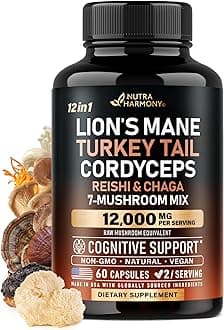 Mushroom Supplement - Organic Lions Mane | Turkey Tail | Chaga | Cordyceps | Reishi | Maitake | Shiitake | Meshima | Tremella | Oyster | Agaricus - Made in USA - Non GMO, Gluten Free - 60 Capsules
