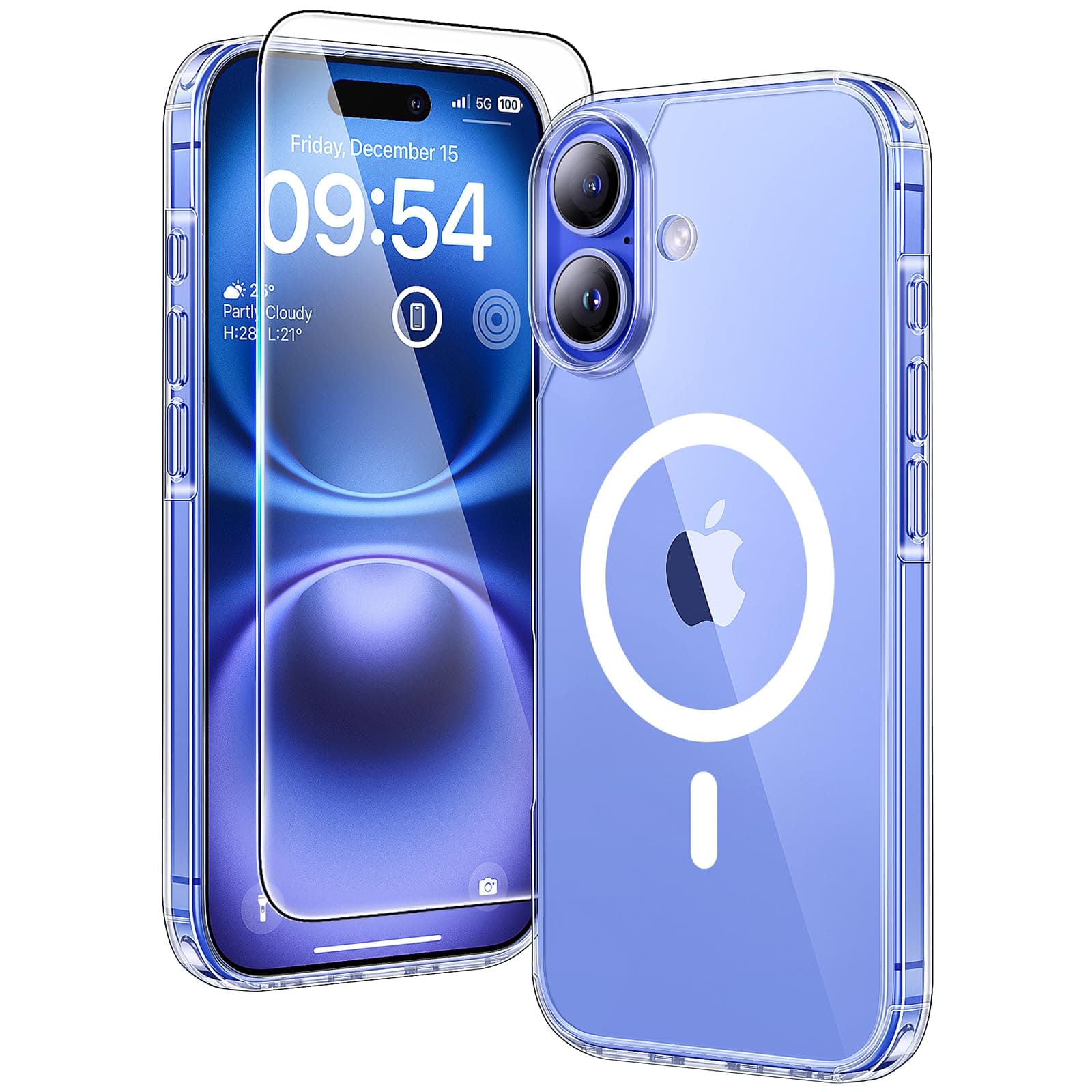 3 in 1 for iPhone 16 Case 6.1" with 2-Pack Screen Protector, Compatible with MagSafe, Military-Grade Protection, [Anti-Yellowing] Shockproof Transparent Magnetic Phone Cover - Clear