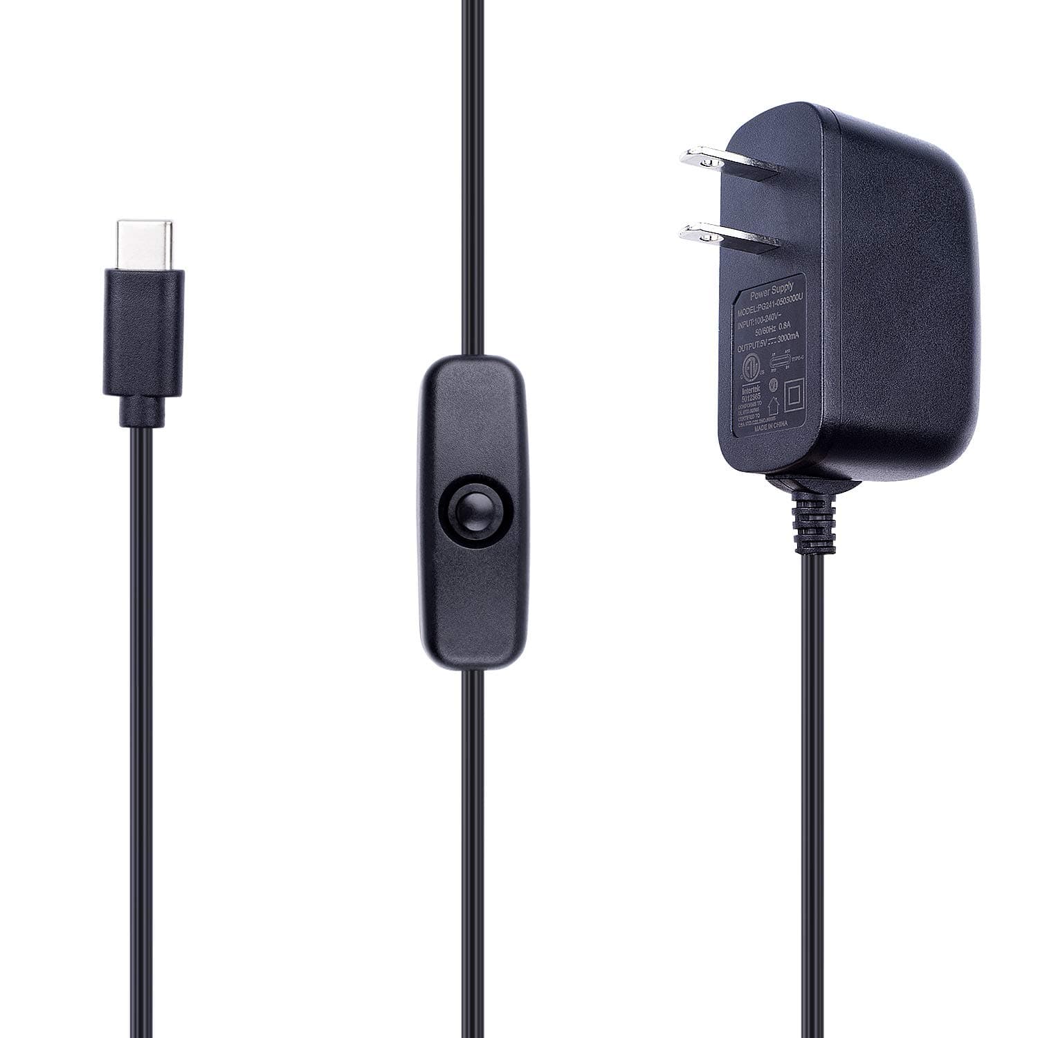 Miuzei for Pi 4 Power Supply with ON/Off Switch, 5V 3A USB-C Adapater Compatible with Pi 4 Model B