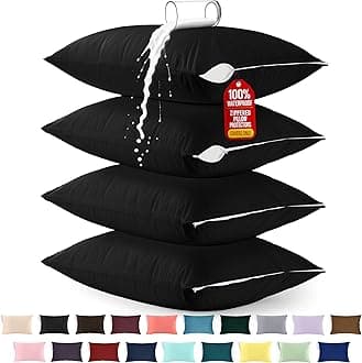 Utopia Bedding Premium 100% Waterproof Pillow Protectors with Zipper Queen Size (Set of 4), Bed Bug and Dust Mite Proof Zippered Pillow Covers, Pillow Encasement Cases, Black