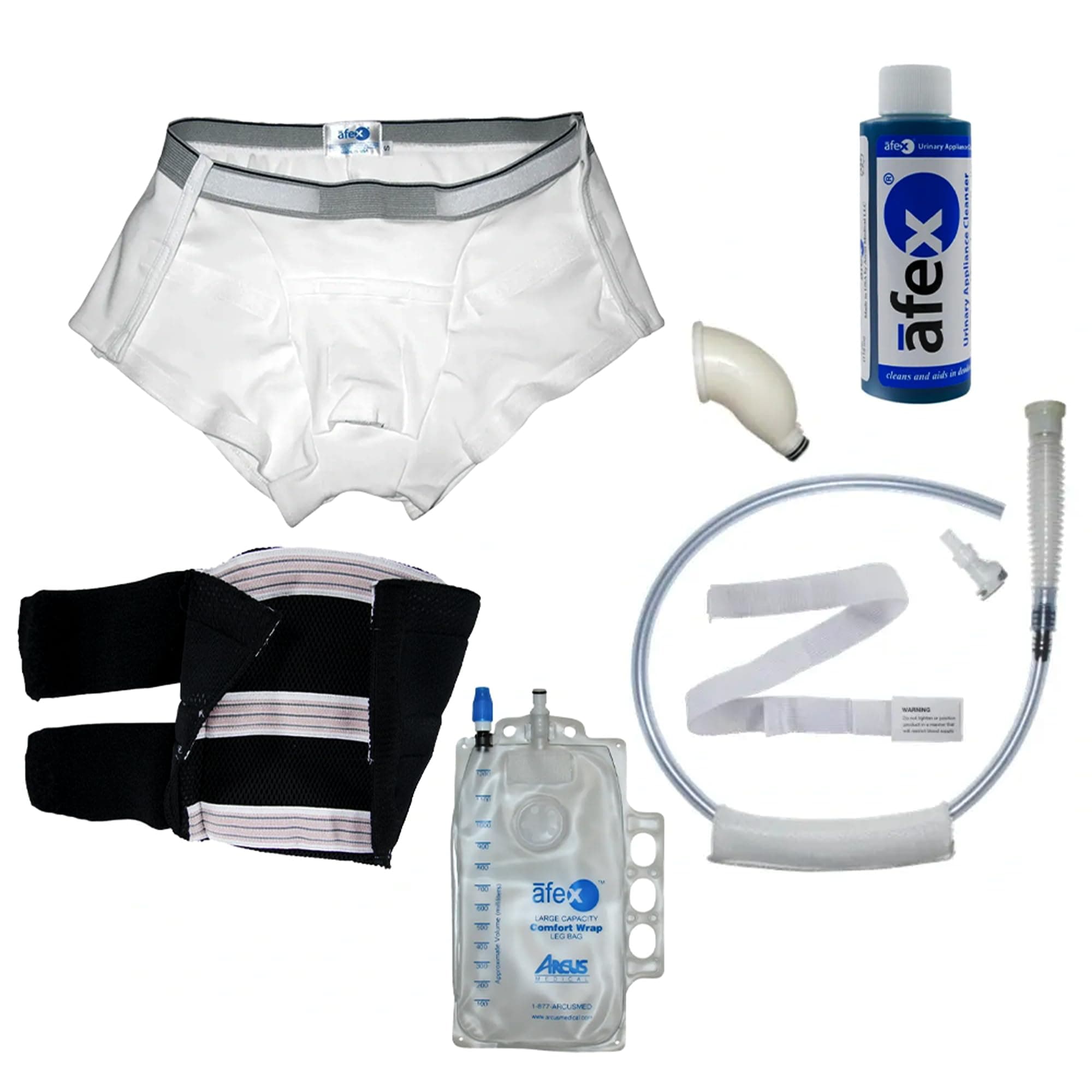 Afex Mobility Incontinence Management Kit with Open Sided Brief and Black Leg Holder XLarge