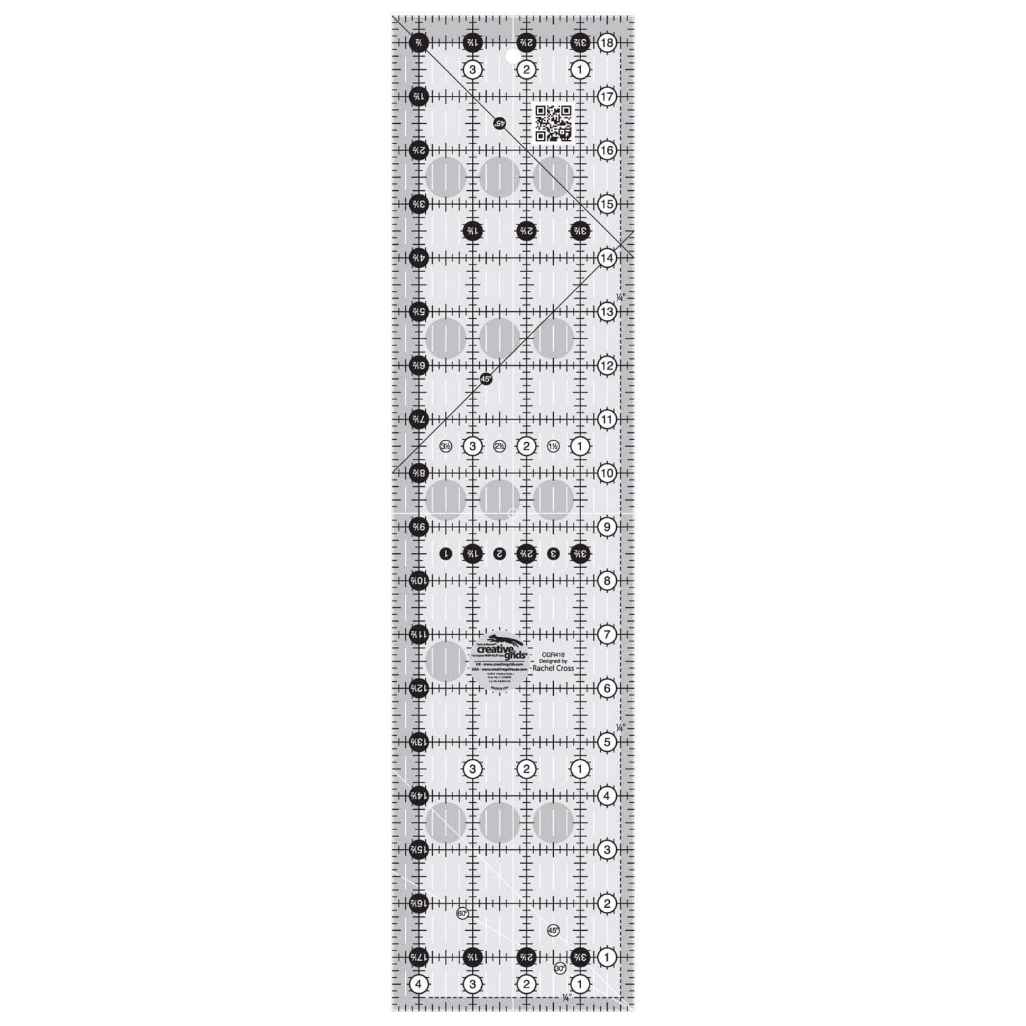 Quilt Ruler 4-1/2in x 18-1/2in Rectangle – CGR418 – Made in USA, Non-Slip Grip Acrylic Quilting, Sewing, Crafting, Patchwork Ruler for Measuring & Cutting Fabric
