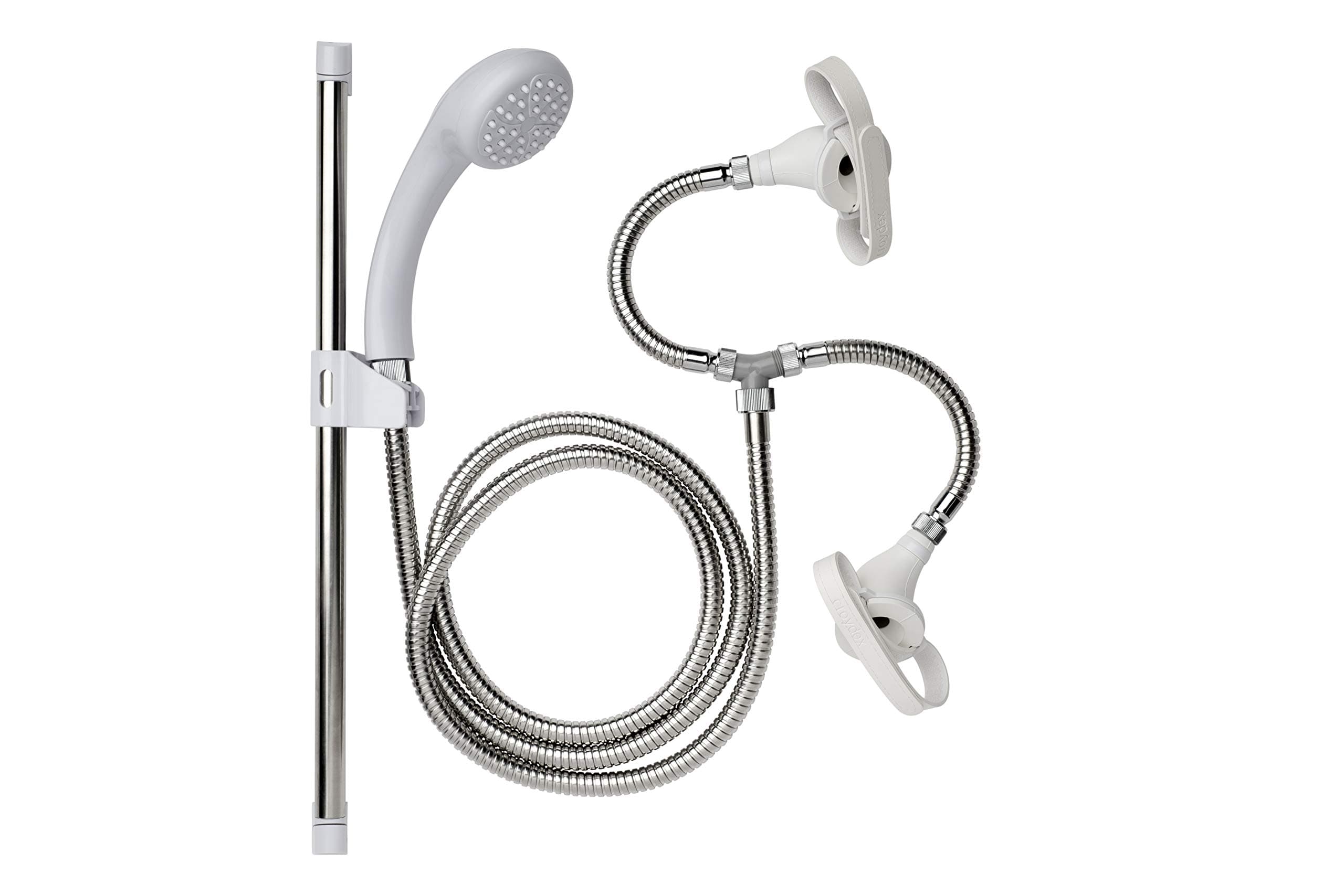 Secura Shower Head and Hose Attachment for Bath Taps - Multipurpose Stainless Steel Shower Hose, Complete Set with Riser Rail, Easy Push-On Design with Straps for Bathroom, Kitchen, Pet Shower