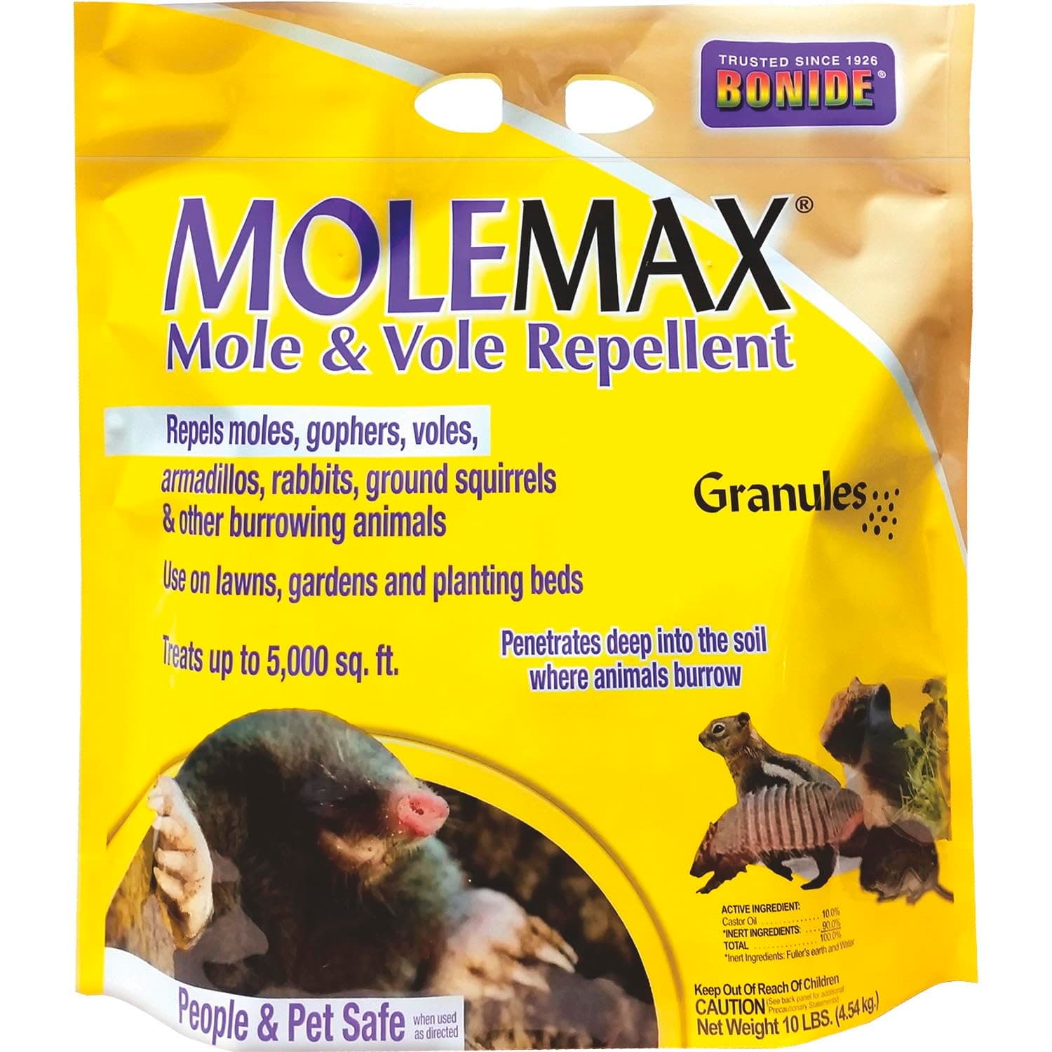 MOLEMAX Mole & Vole Repellent Granules, 10 lbs. Ready-to-Use, Outdoor Lawn & Garden Mole Control, People & Pet Safe