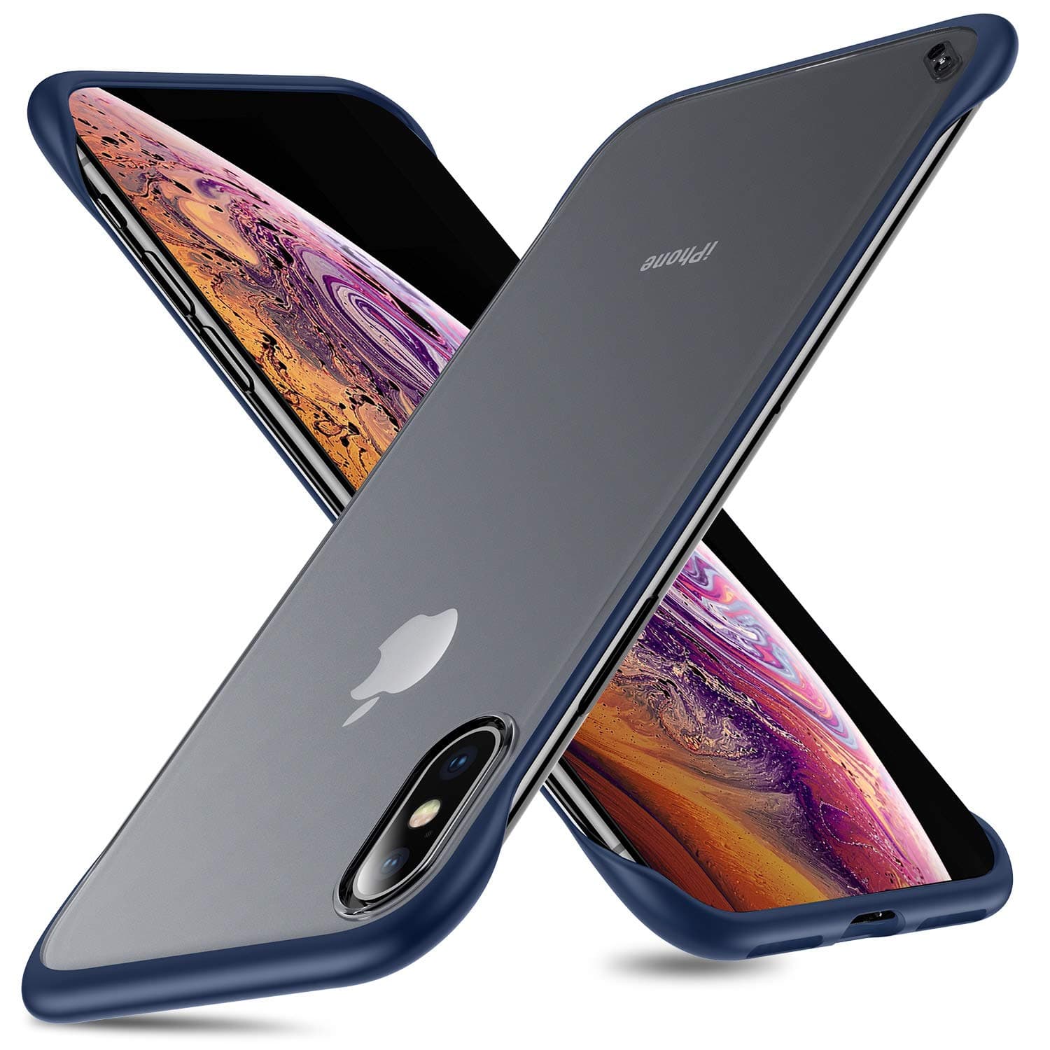 MSVII Frameless Case for iPhone Xs/iPhone X Ultra Slim Translucent Matte Finish with TPU Protective Bumper Cover Case for iPhone X/iPhone Xs 5.8 Inch Blue
