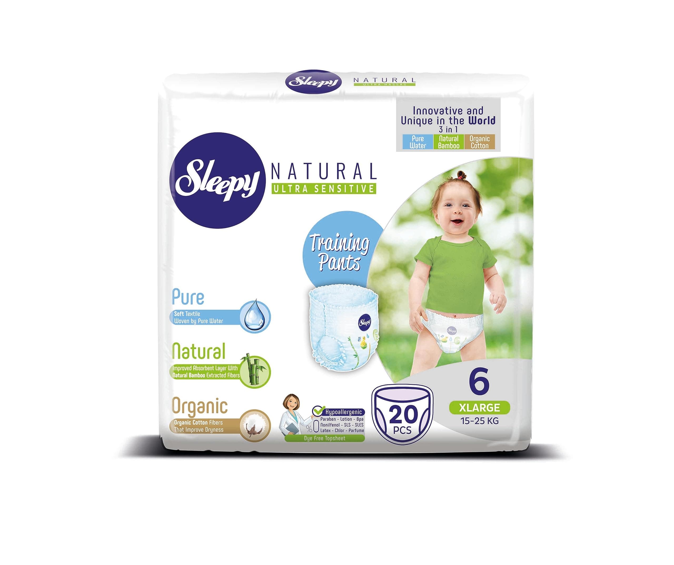 SOHO | Sleepy Natural Baby Training Pants, easy pull toddler Training Underwear for Boy and Girls Strong Absorbent (Size 6 | 20 Count | Child Weight 33-55 lbs)