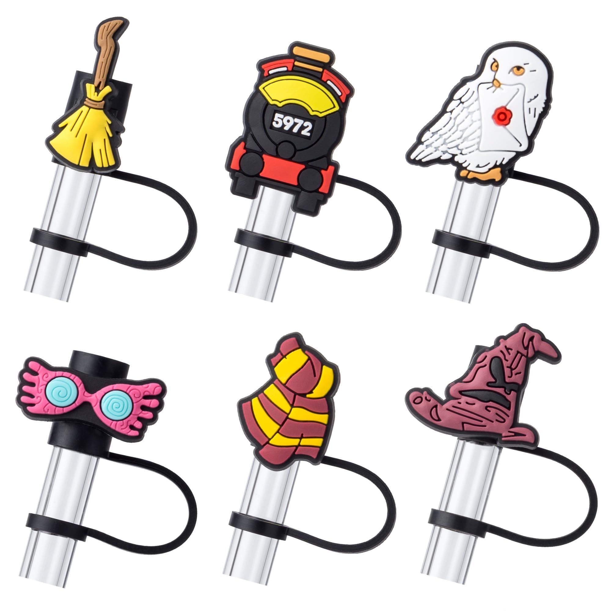 6Pcs Cute Magic Straw Cover Cap for Stanley Cup 40oz/30oz Tumbler, 10mm Reusable Black Drinking Straw Topper Accessories, Gifts for Party Favors