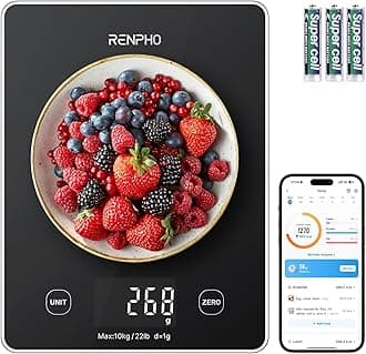 RENPHO Electronic Digital Kitchen Scales with Tare Function, Food Weighing Cooking Scale for Baking and Calorie Counting, Tempered Glass Platform with LCD Display, 5 Units Conversion, 5kg/11lb, White