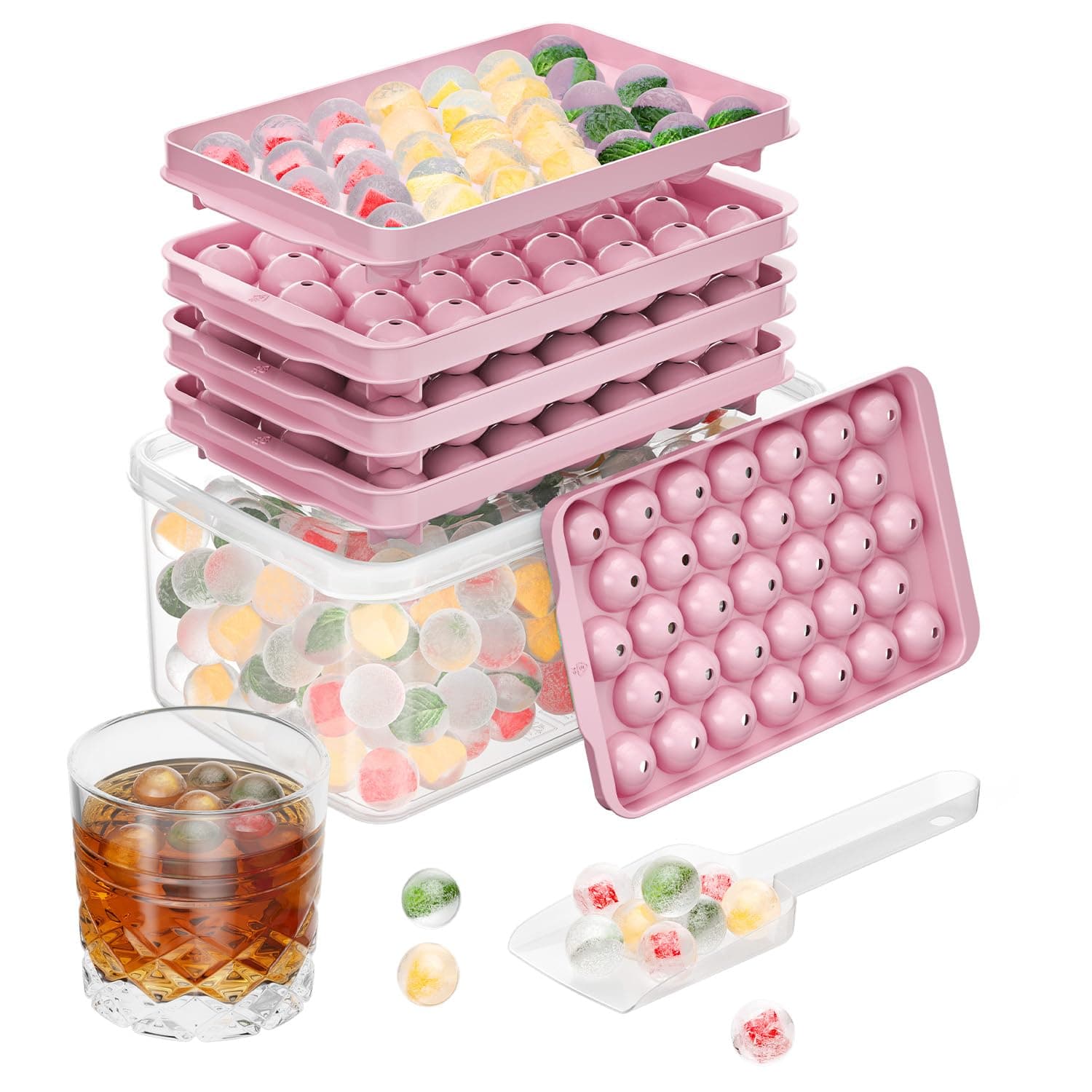 Ice Cube Trays 3 Pack for Freezer, 1.2" x 99 Count with Lids and Containers, Round Ice Cube Trays for Freezer, Circle Ice Tray, Round Ice Cube Tray for Chilling Beverages, BPA Free