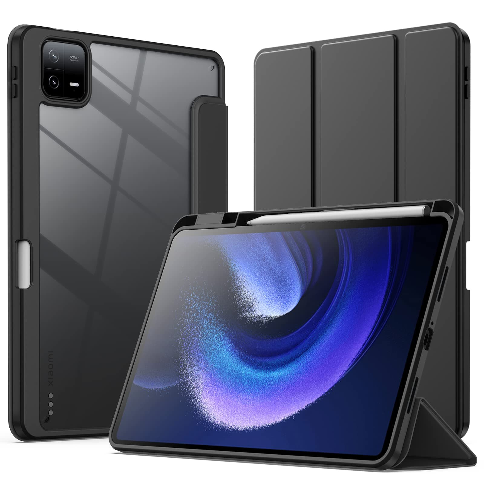 JETech Case for Xiaomi Mi Pad 6/Mi Pad 6 Pro (11-Inch, 2023 Model) with Pen Holder, Clear Transparent Back Shell Slim Stand Shockproof Tablet Cover, Auto Wake/Sleep (Black)