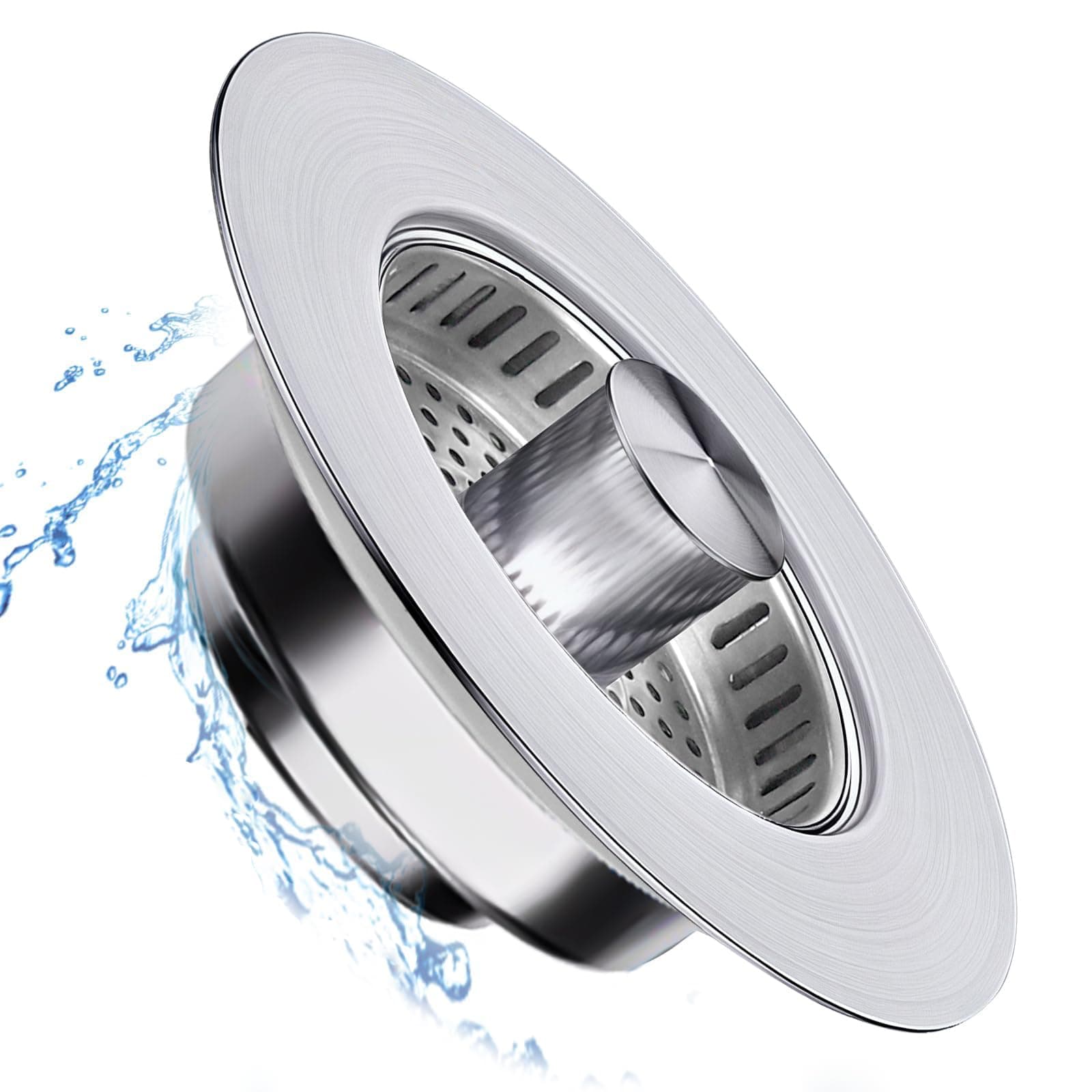 2025 Upgraded Universal 3 in 1 Kitchen Sink Drain Strainer, 304 Stainless Steel Pop Up Kitchen Sink Stopper with Basket Strainer, Kitchen Sink Strainer Fits US Standard 3-1/2 Inch Drain Hole