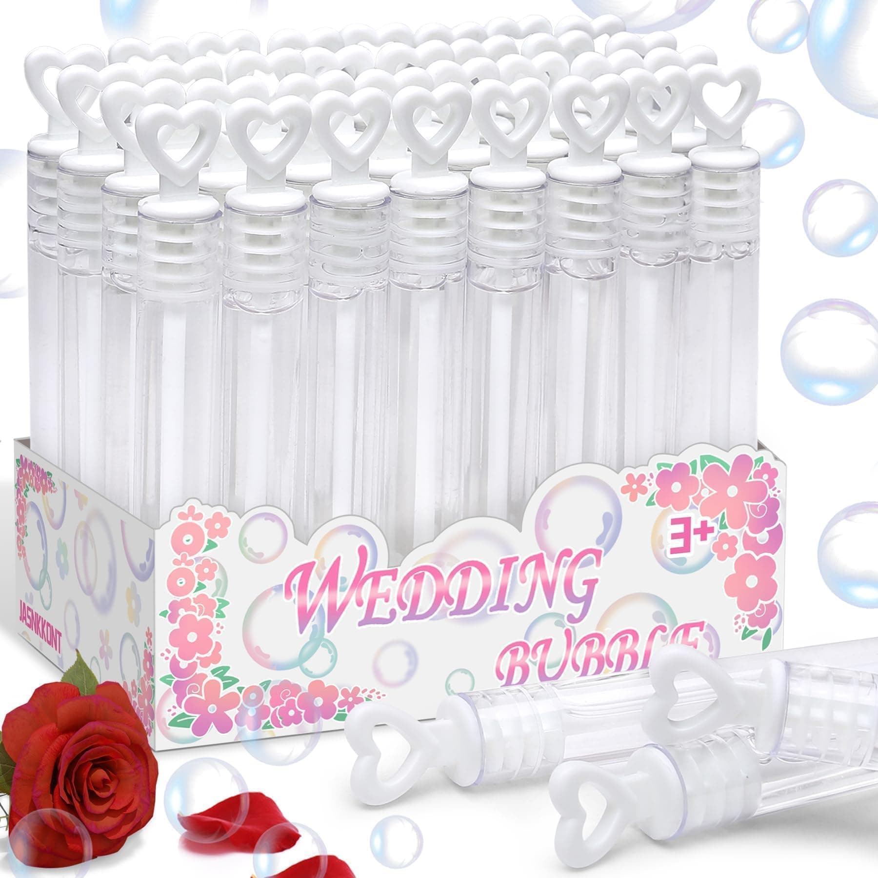 32Pcs Wedding Bubble Wands Bulk(White Heart Top), Mini Bubble Party Favors, Valentine's Day, Wedding Send Off, Goody Bag Filler for Couple Guest Kid