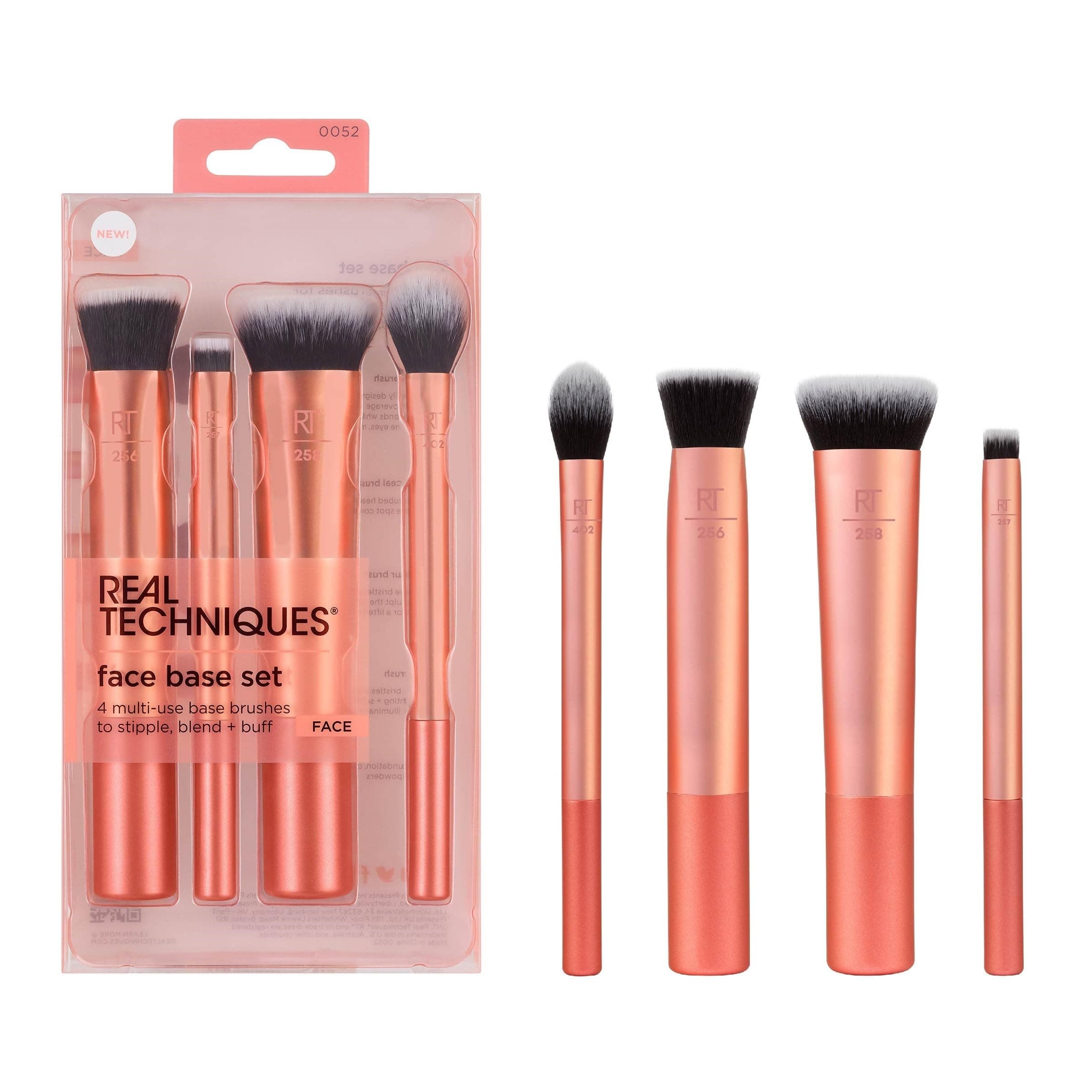 4 Piece Face Base Makeup Brush Set, For Concealer, Foundation, Contour, & Setting Powder, Makeup Brushes For Blending & Buffing, & Sculpting, Travel Friendly, Gift Set, Cruelty-Free