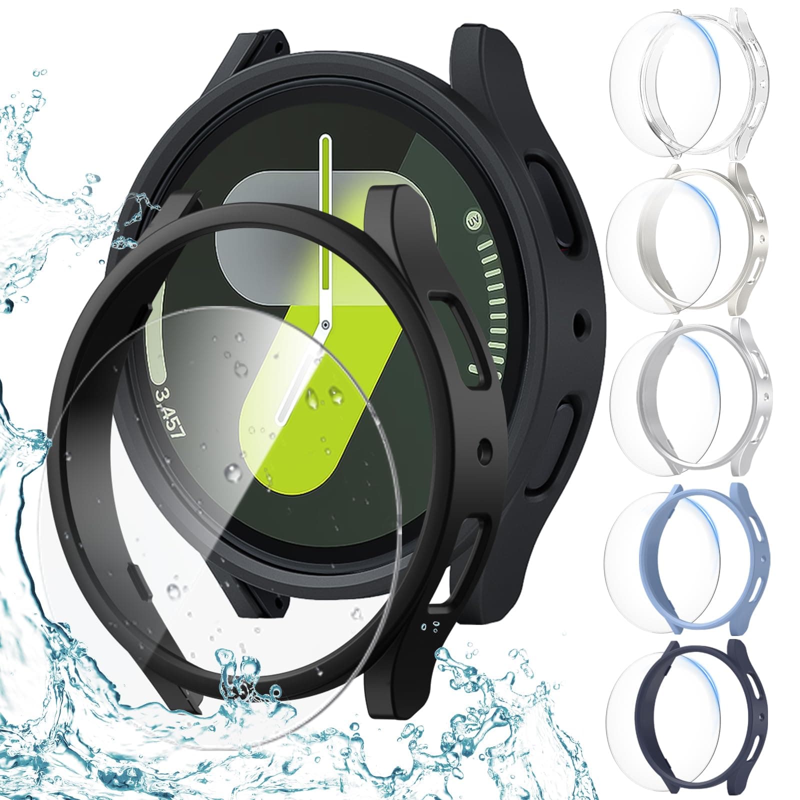 JZK Galaxy Watch 7 44mm Screen Protector-[6+6]Pack Protective case+Tempered Glass Screen Protector Full Coverage Hard PC Protective Cover HD Thin Cover for Samsung Galaxy Watch 7 44mm Accessories Men