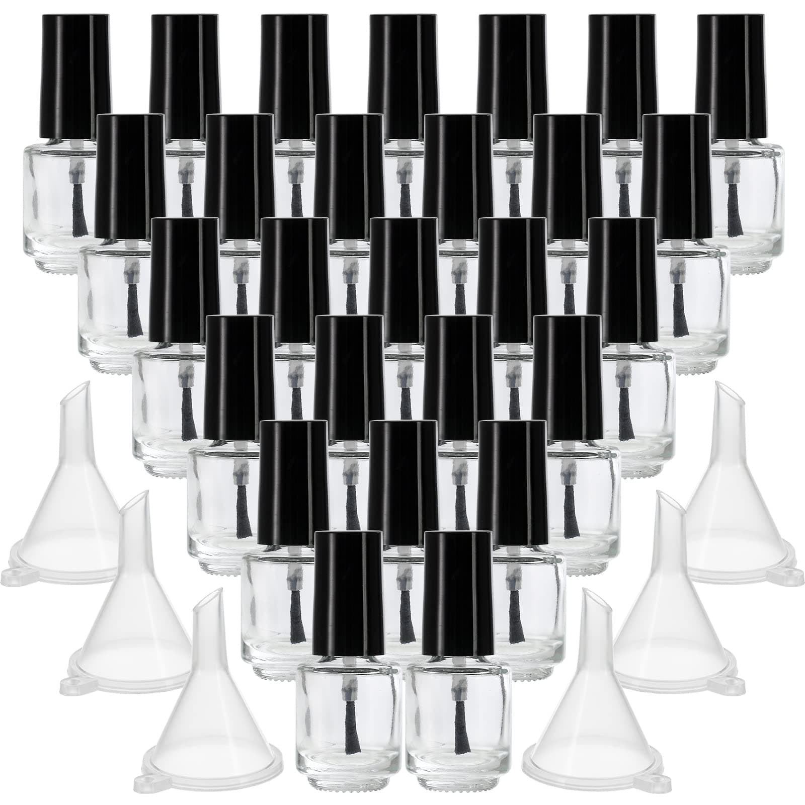 ZENFUN 50 Pack 5 ml Empty Nail Polish Bottles with Brush Cap, Clear Nail Polish Containers with 6 Funnel in Bulk, Glass Refillable Nail Bottles for Nail Art, Samples