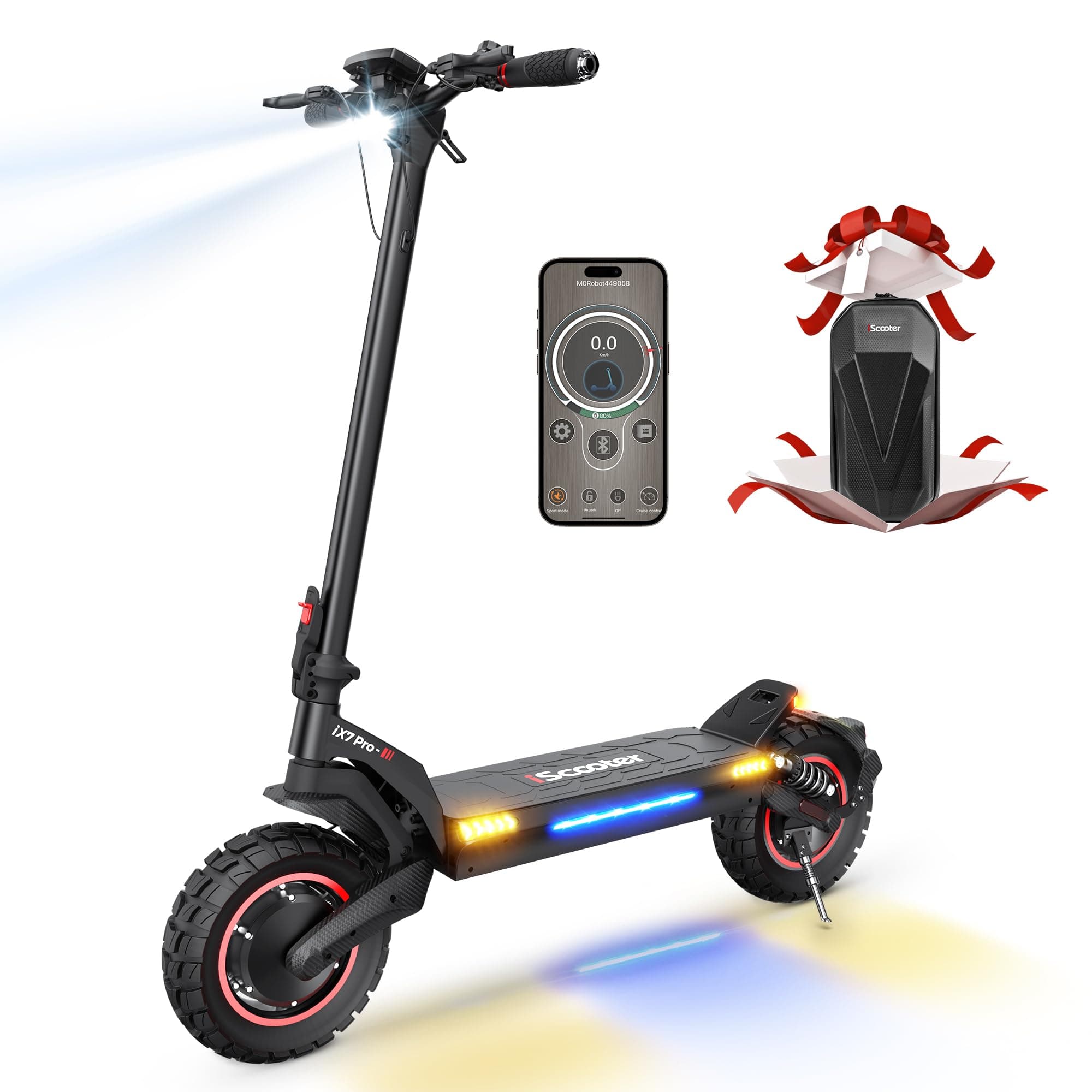 iScooter Electric Scooter, 28/38 MPH Top Speed E Scooter & 40/43/50 Miles Long Range, 10/11/12" Offroad Pneumatic Tire Scooter for Adults with Turn Signals, Double Braking Systems, APP and Storage Bag