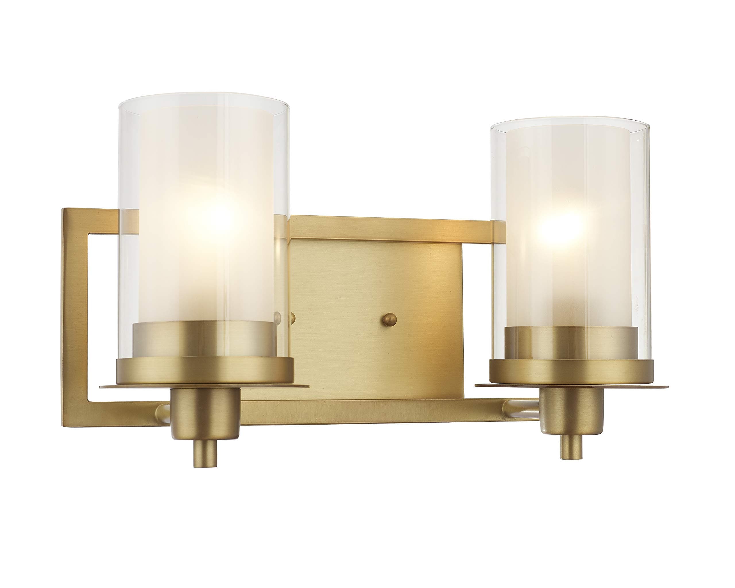 Designers Impressions Juno Brushed Brass 2 Light Wall Sconce/Bathroom Fixture with Clear and Frosted Glass: 73486