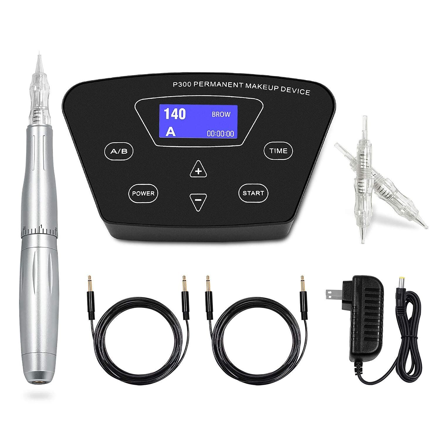 BIOAMSER P300 Permanent Makeup Machines with Digital Permanent Makeup Power Supply, Permanent Makeup Tattoo Pen and 2 Clip Cord with 10 Microbladi