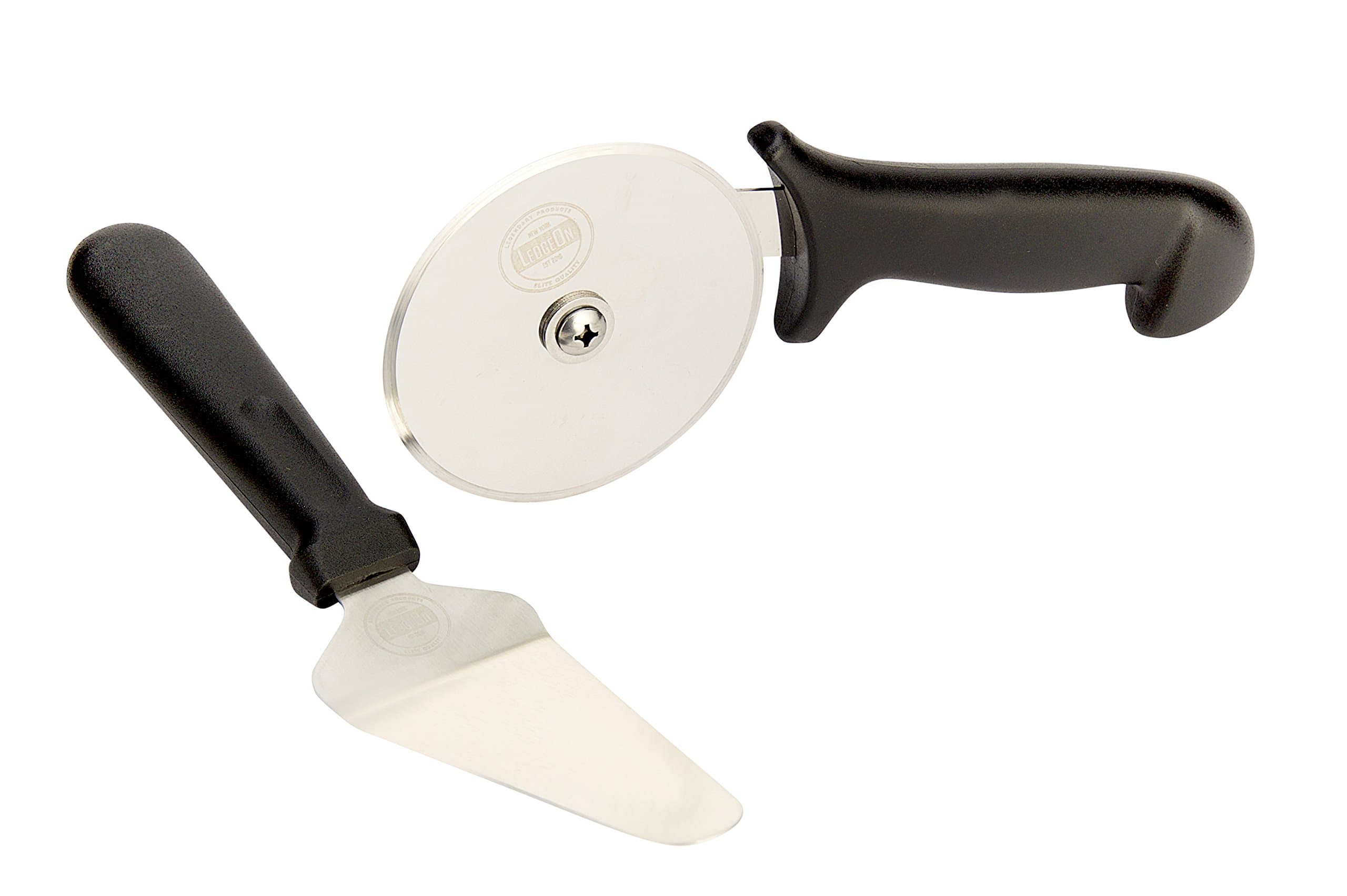 LedgeON Pizza Cutter And Pie Server- Professional 4 Inch Stainless Steel Wheel With Commercial Quality Handle and Pie Server - Black