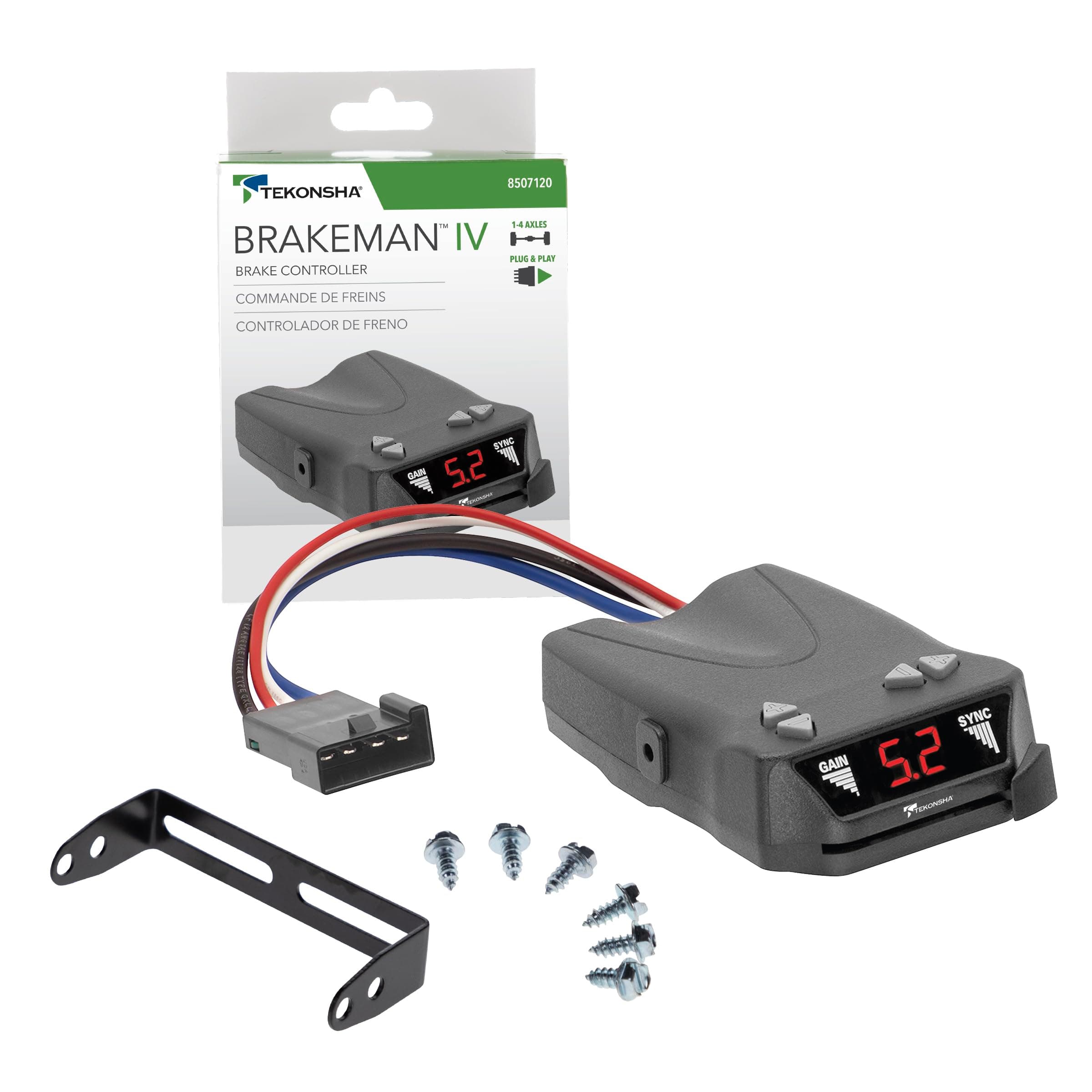 8507120 Brakeman IV, Time-Delay Brake Controller For Trailers with 1-4 Axles, Compatible with Ford, GM, Chevy, Dodge, RAM, Toyota, Jeep. Wiring harness sold separately.