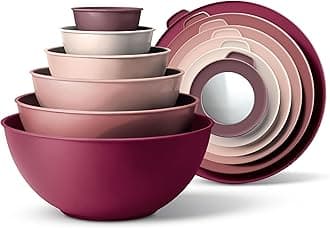COOK WITH COLOR Mixing Bowls with Lids - 12 Piece Plastic Nesting Bowls Set includes 6 Prep Bowls and 6 Lids, Microwave Safe Mixing Bowl Set, Rose TPR Lid