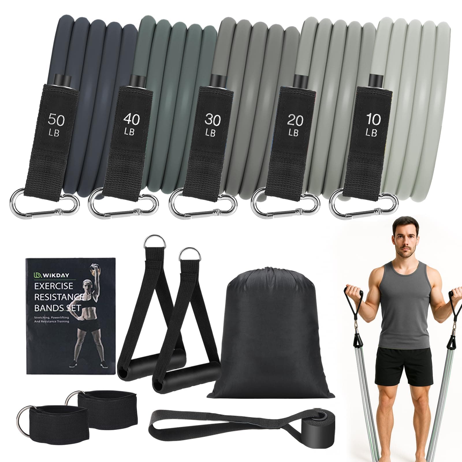 WIKDAY Exercise Resistance Bands with Handles for Working Out Workout Bands Set with Door Anchor for Physical Therapy, Yoga, Pilates
