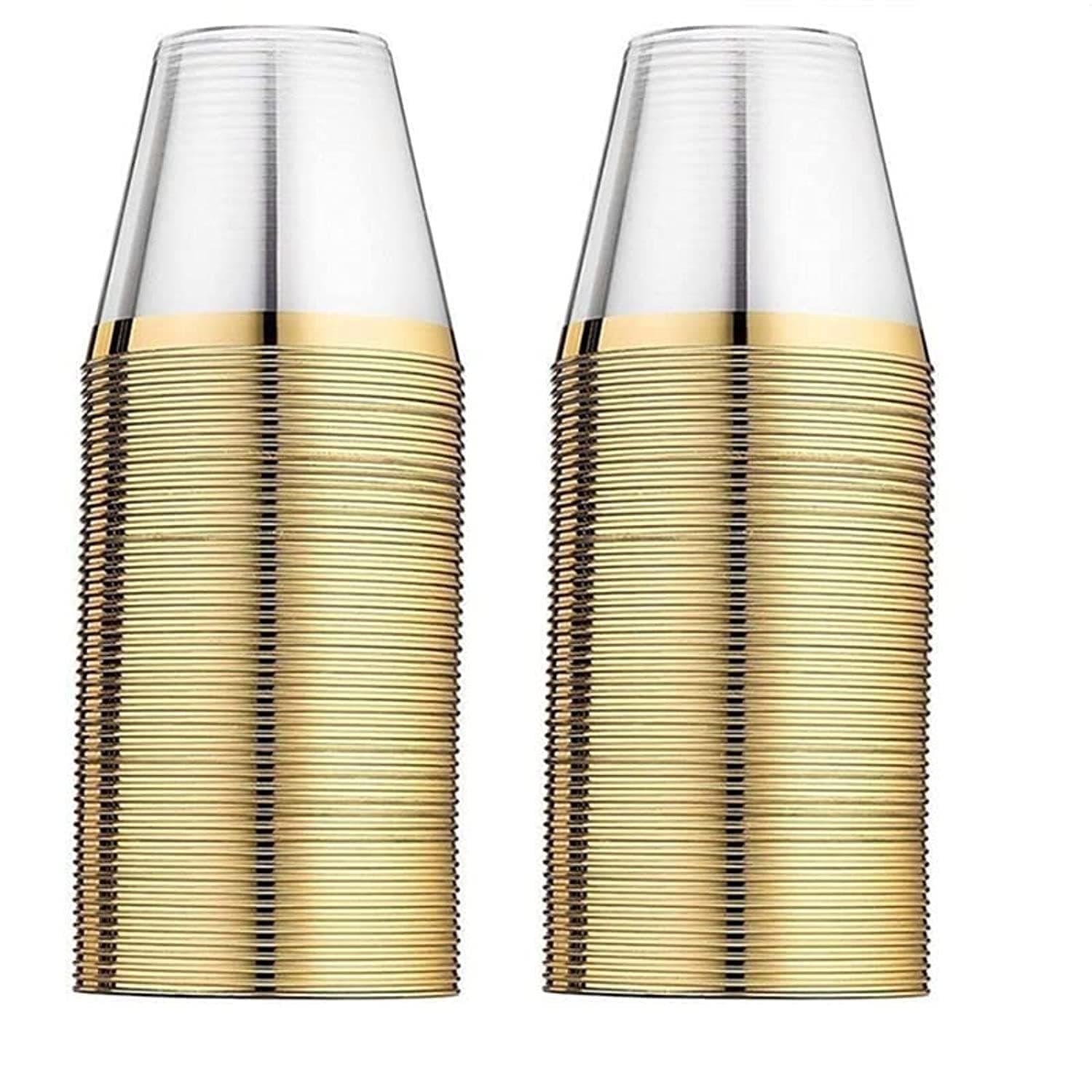 100 Gold Plastic Cups 9 Oz Clear Plastic Cups,Disposable Wedding Cups Elegant Party Cups With Gold Rim,Gold Rimmed Fancy Party Cups，Reusable Plastic Cups