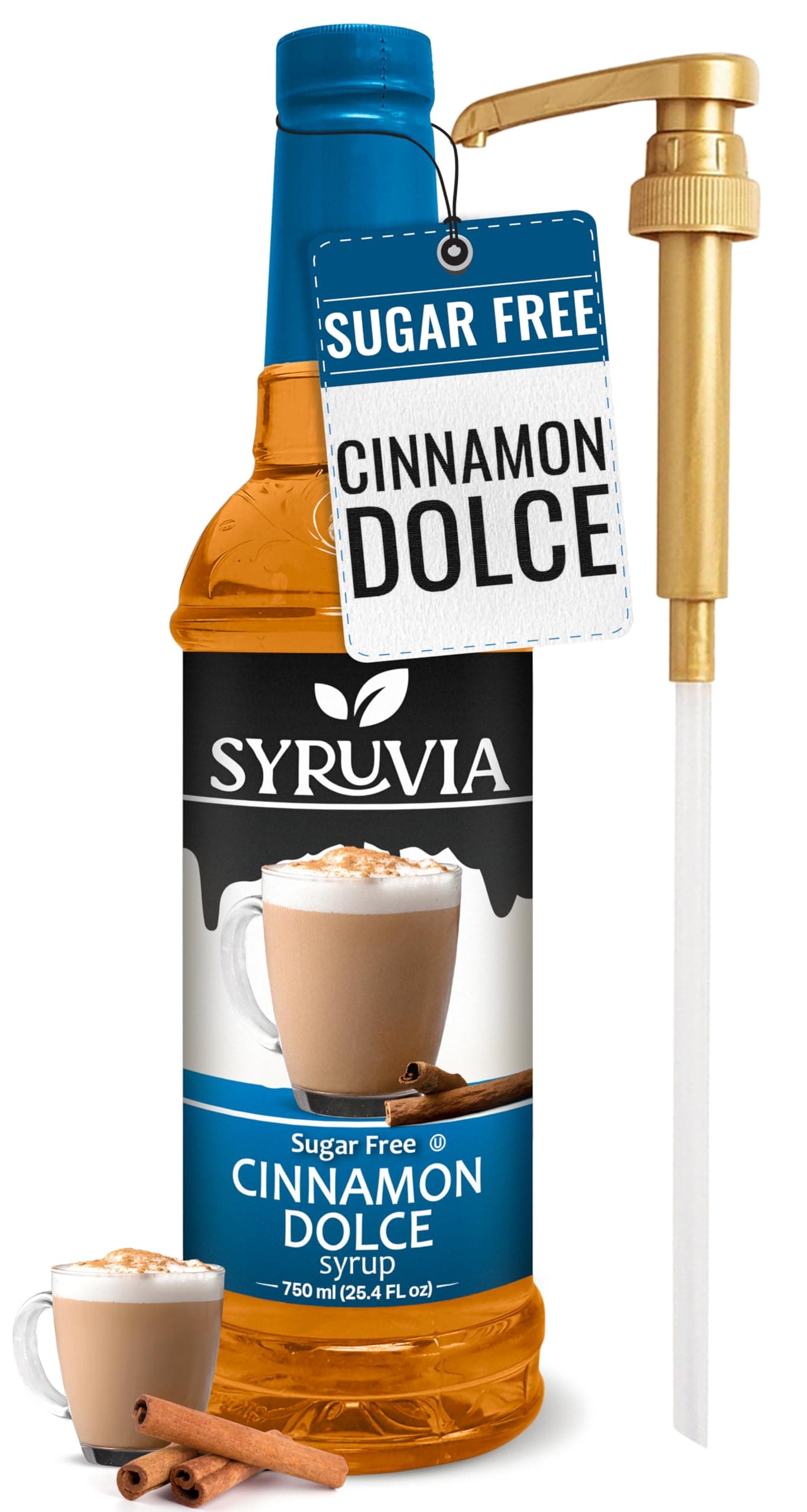 Sugar Free Coffee Syrup, Cinnamon Dolce Flavored Syrup for Drinks, Lattes, and Desserts – 25.4 fl oz, With Pump