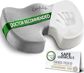 ComfiLife Premium Comfort Seat Cushion - Non-Slip Orthopedic 100% Memory Foam Coccyx Cushion for Tailbone Pain - Cushion for Office Chair Car Seat - Back Pain & Sciatica Relief (Gray)