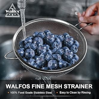 Walfos Fine Mesh Strainer 4PCS, Versatile Kitchen Strainer with Handle - 7", 4.6", 3.15", 2.7" Sieve Fine Mesh Stainless Steel, Metal Strainers and Sifters for Rice, Quinoa, Tea, Cocktail, Juice