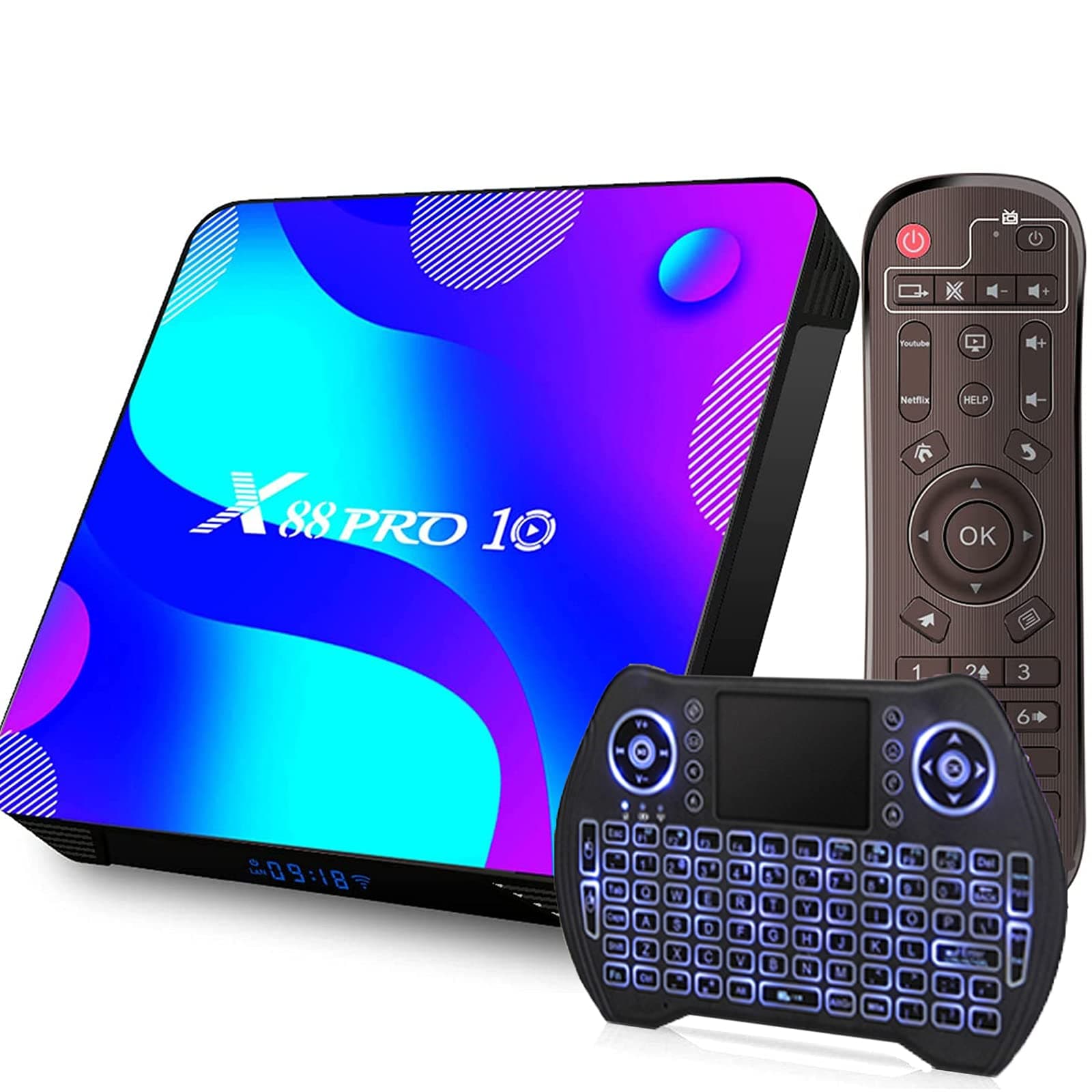 Android TV Box Android 12.0,EASYTONE Smart TV Box 4GB Ram 64GB Rom RK3318 4-core CPU Support 2.4G+5G Wifi Bluetooth 4.0 4K UHD USB 3.0,2021 Newest Internet TV Box with Backlight Mini Wireless Keyboard