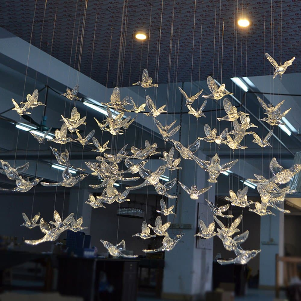 Creative DIY Flying Bird Decorative Ceiling Hanging Ornaments Christmas Tree for Home Kindergarten Shopping Mall Home Table Window Nature Decoration (10, Transparent)