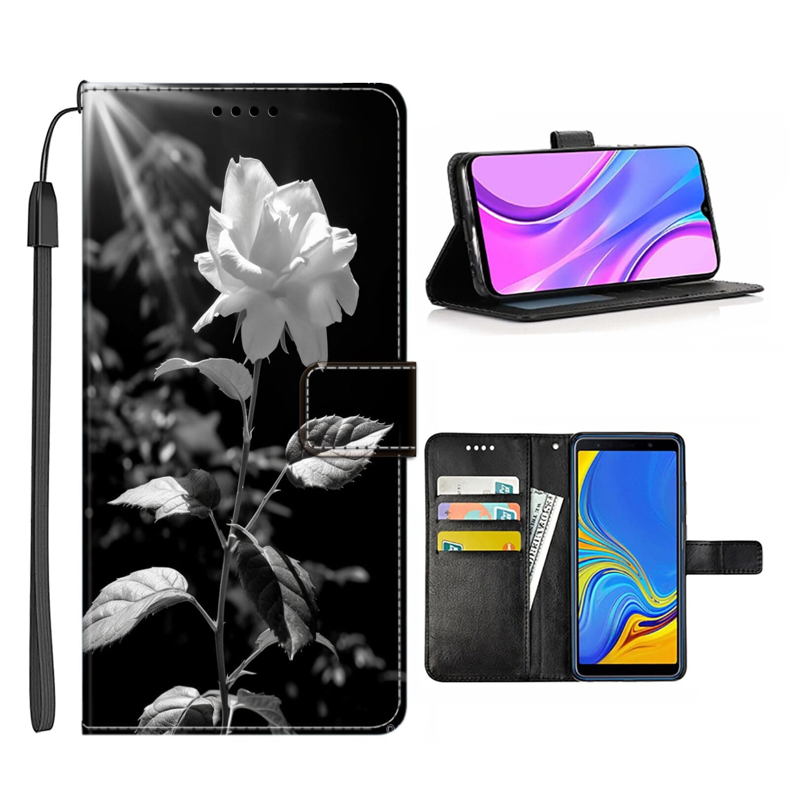 DAFEI Wallet Case for Google Pixel 3 XL with Rose Flower-aa996 Pattern PU Leather Flip Folio ID&Credit Cards Pocket Lanyard