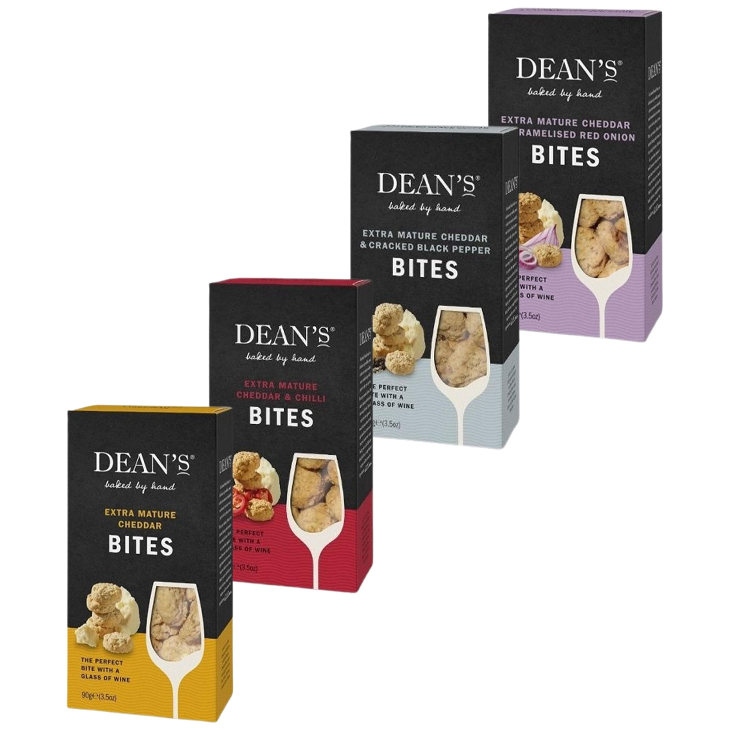 4 x 90g Dean's Cracker Box Pick N Mix - Choose From 4 Flavours | Cheddar-Bites, Cheddar-Chilli, Cheddar-Crkd Black Pepper, Cheddar-Caramalised Onion