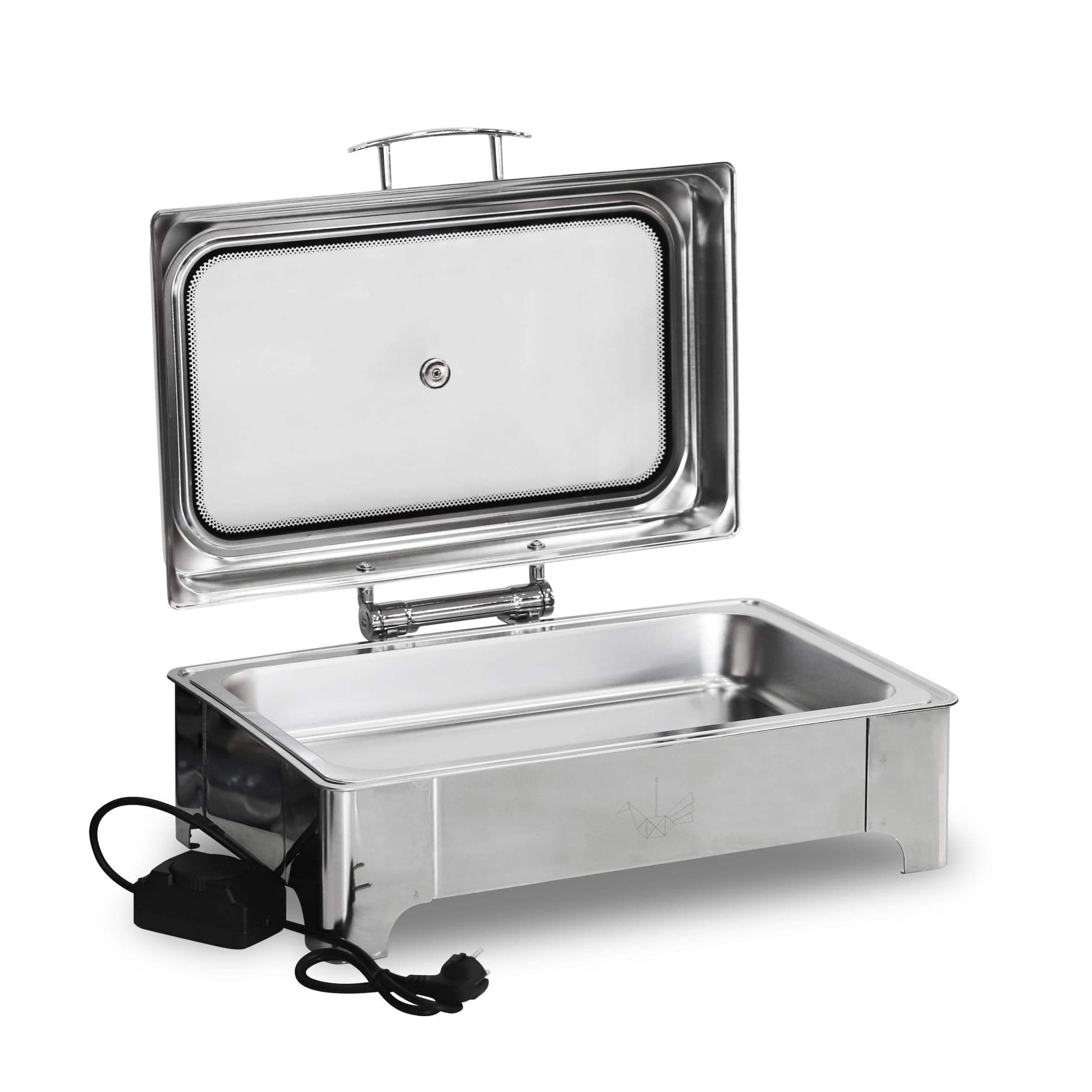 Malabar Stainless Steel Electric Chafing Dish with Transparent Lid, Rectangular Chafing Dish Set with Hydraulic Lid, Mirror Finished Buffet Food Warmer (Electric, 9 LTR)